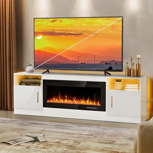 Fireplace tv Stand with 36 inch Fireplace Up to 80" TVs