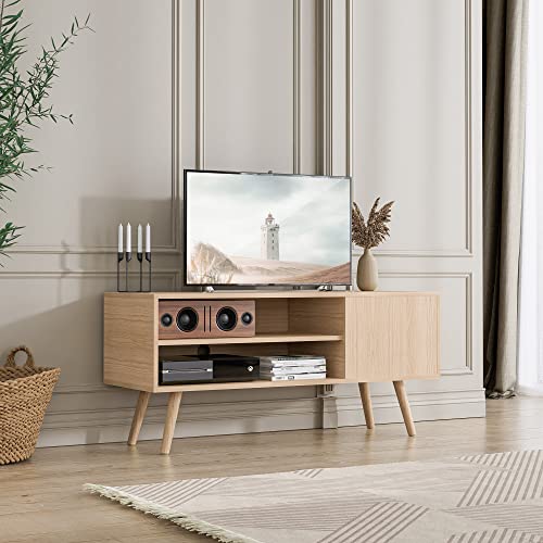 Cozy TV Stand for 50 Inch TV, Mid Century Modern Entertainment Center with Storage Cabinet