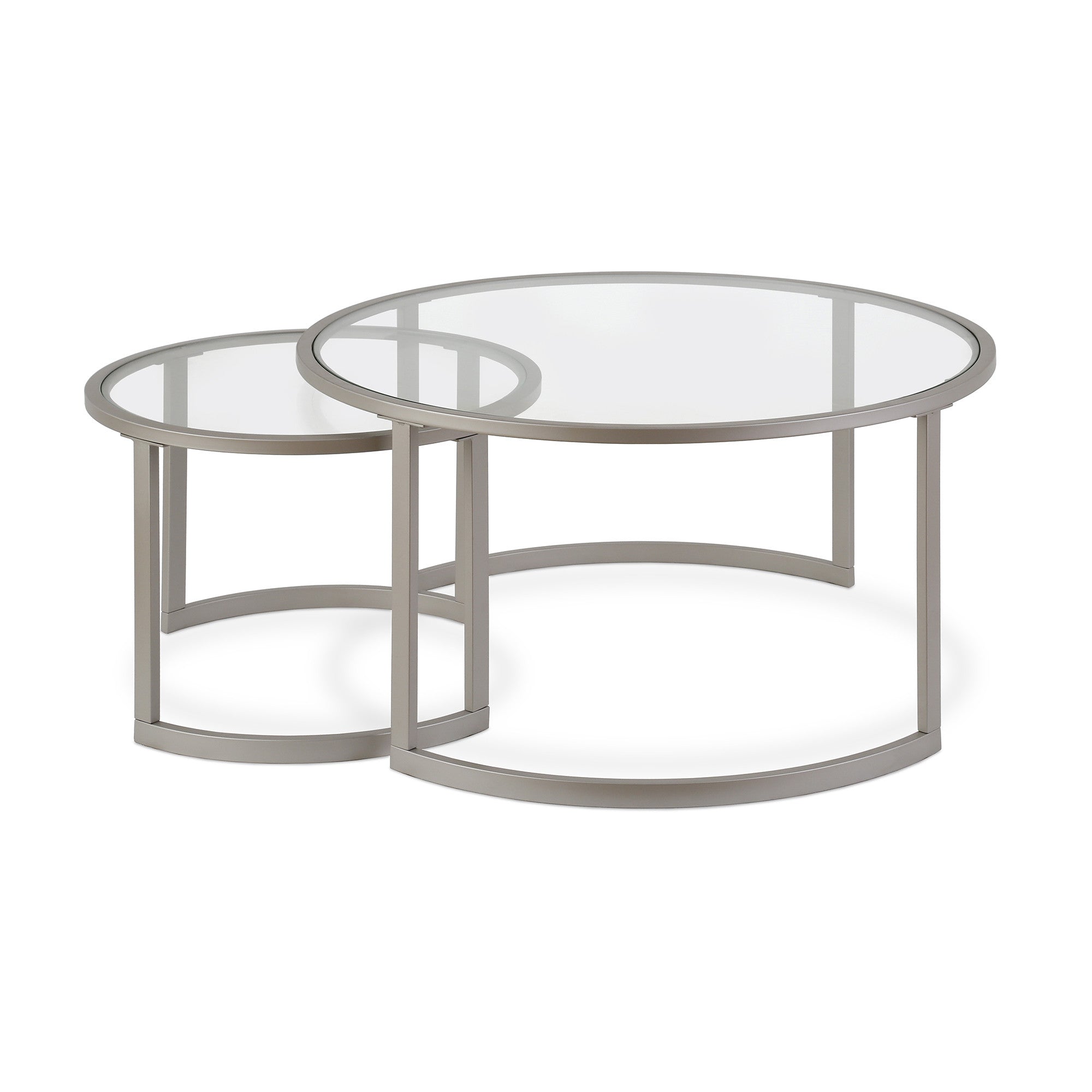 Set of Two Glass And Steel Round Nested Coffee Tables