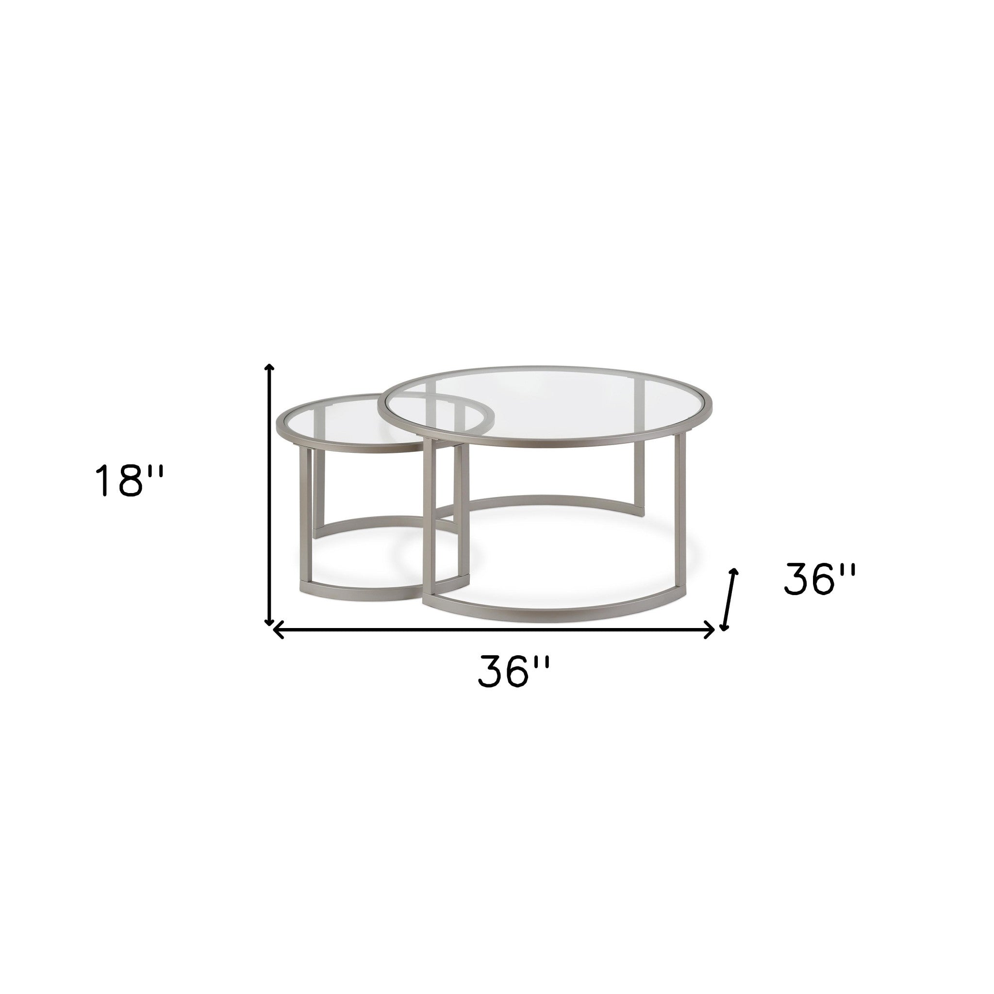 Set of Two Glass And Steel Round Nested Coffee Tables