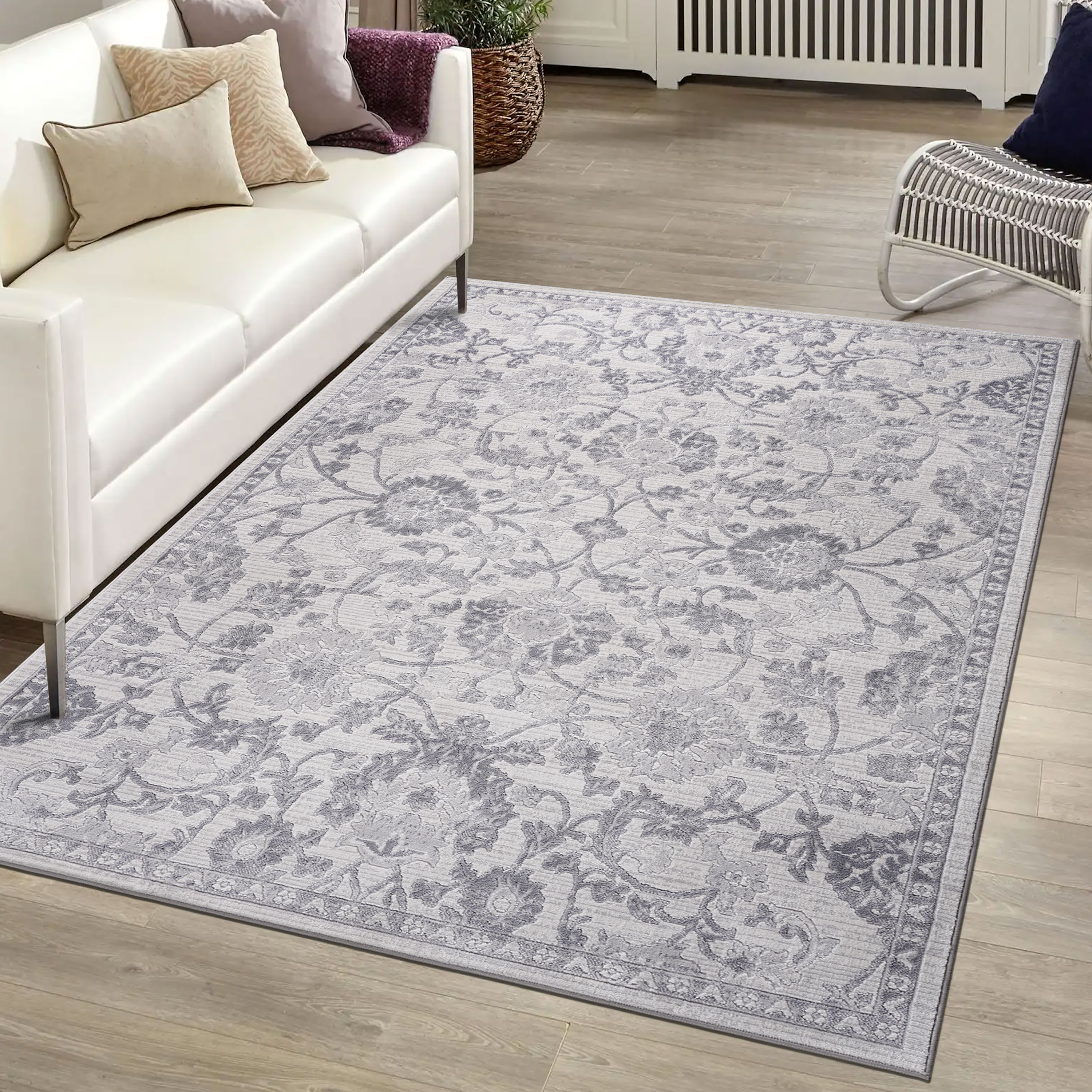 8X10 Grey/Silver/Oriental Non-Shedding and Stain Resistant Area Rug