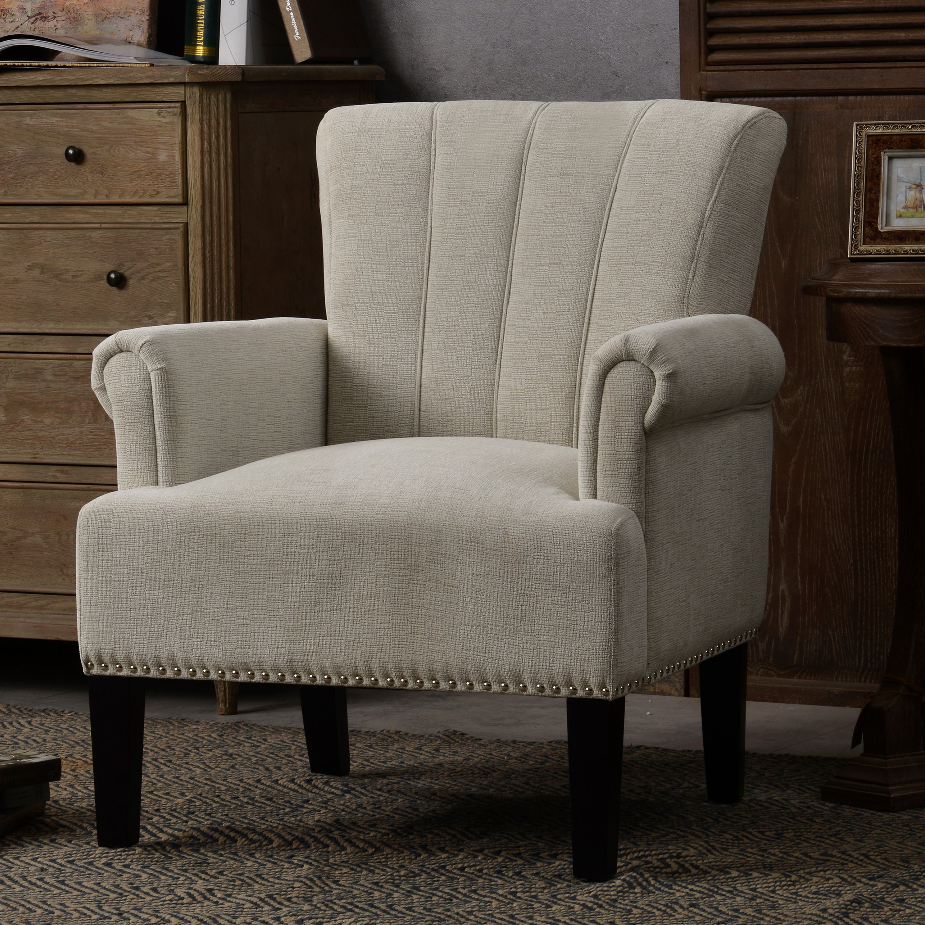 Accent Rivet Tufted Polyester Armchair ,Cream