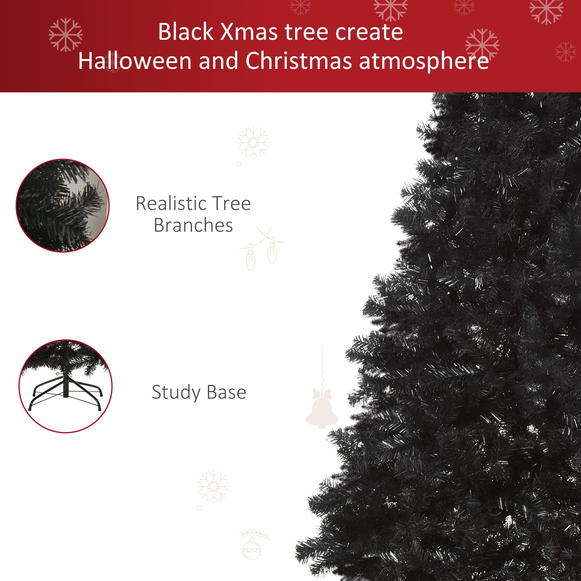 7ft  Christmas Tree Unlit Douglas Fir -Black Halloween Style