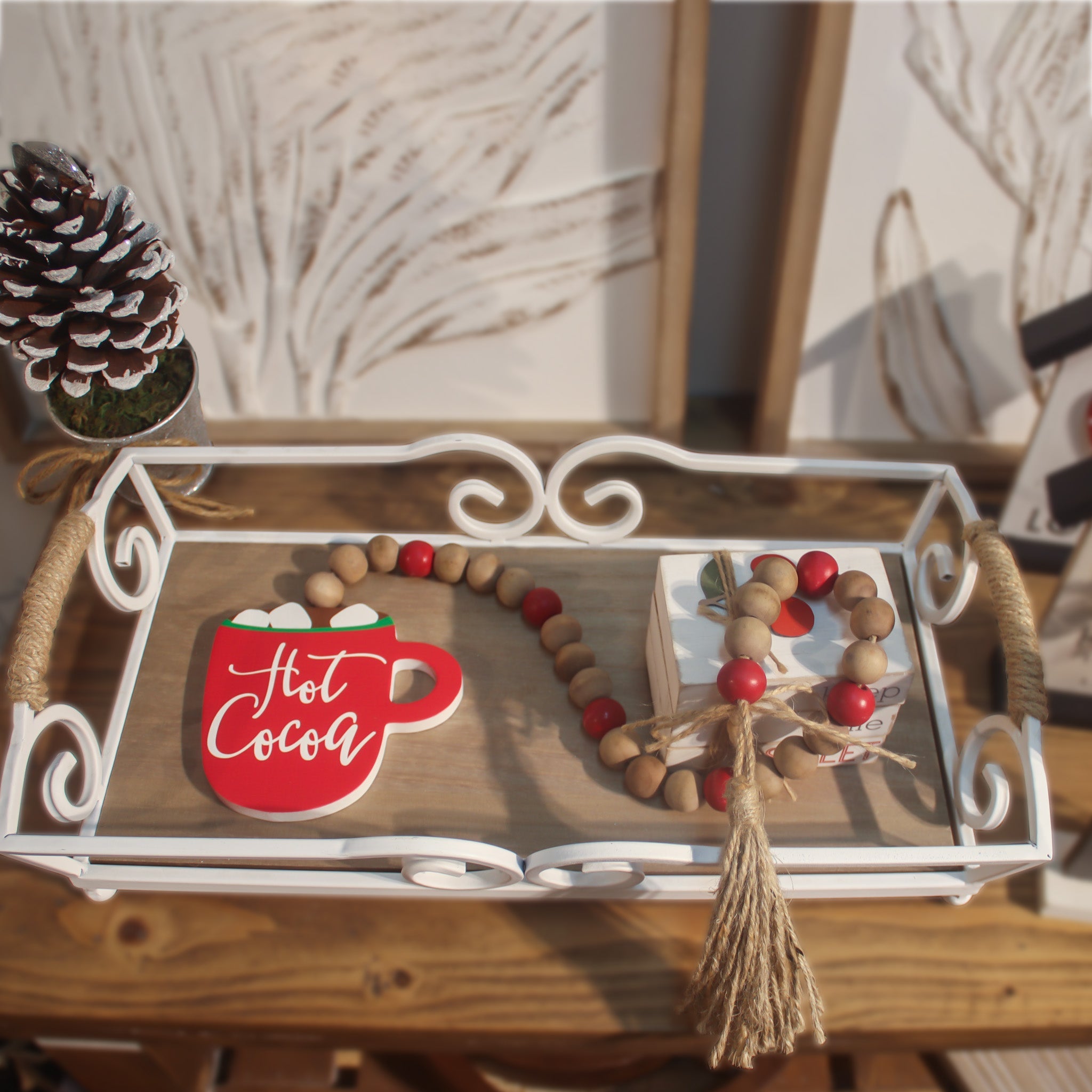 Hot Cocoa Wood Bead Garland with Tassels