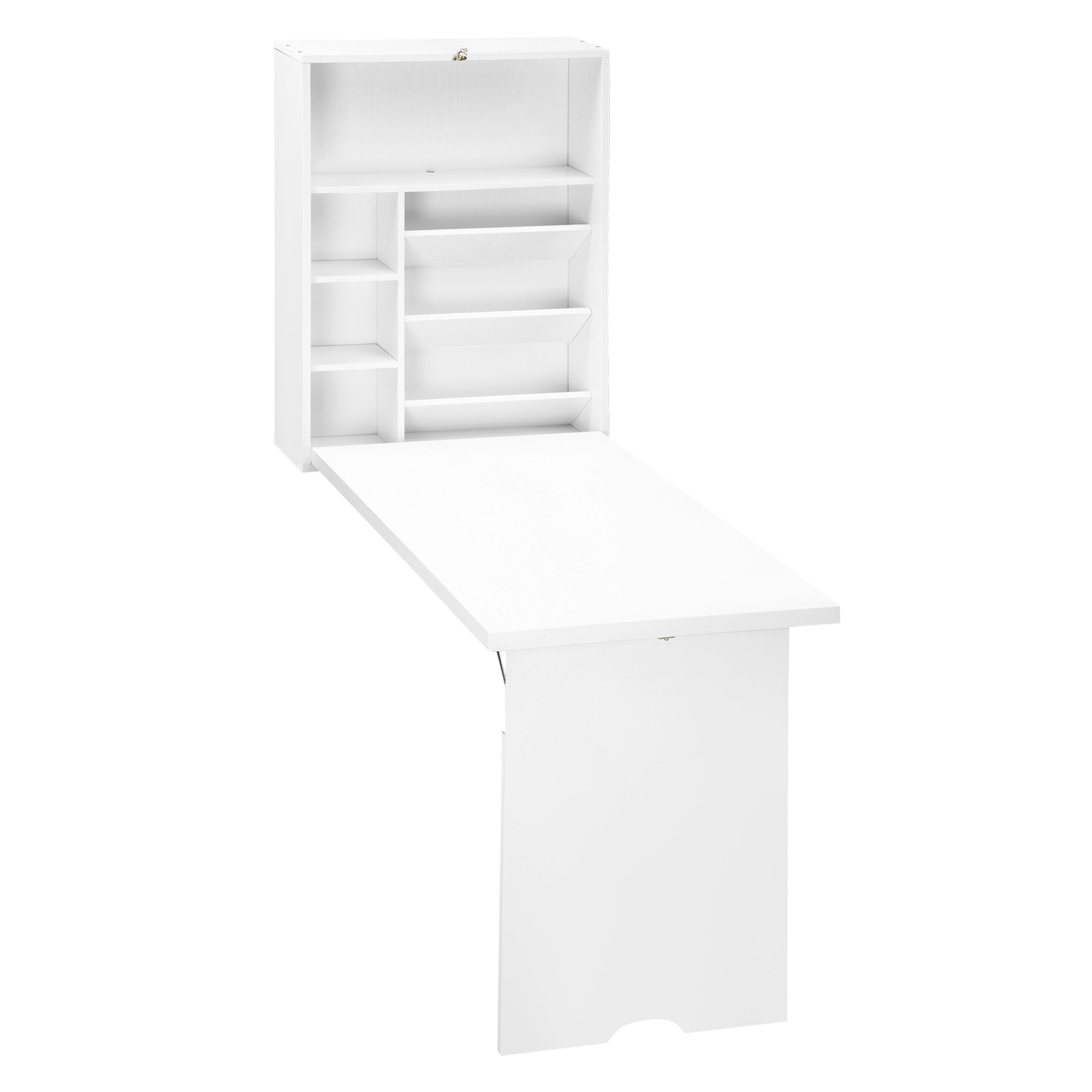 Wall Mounted Fold Out Convertible Desk, Multi-Function Floating Desk with Storage Shelf for Home Office, White