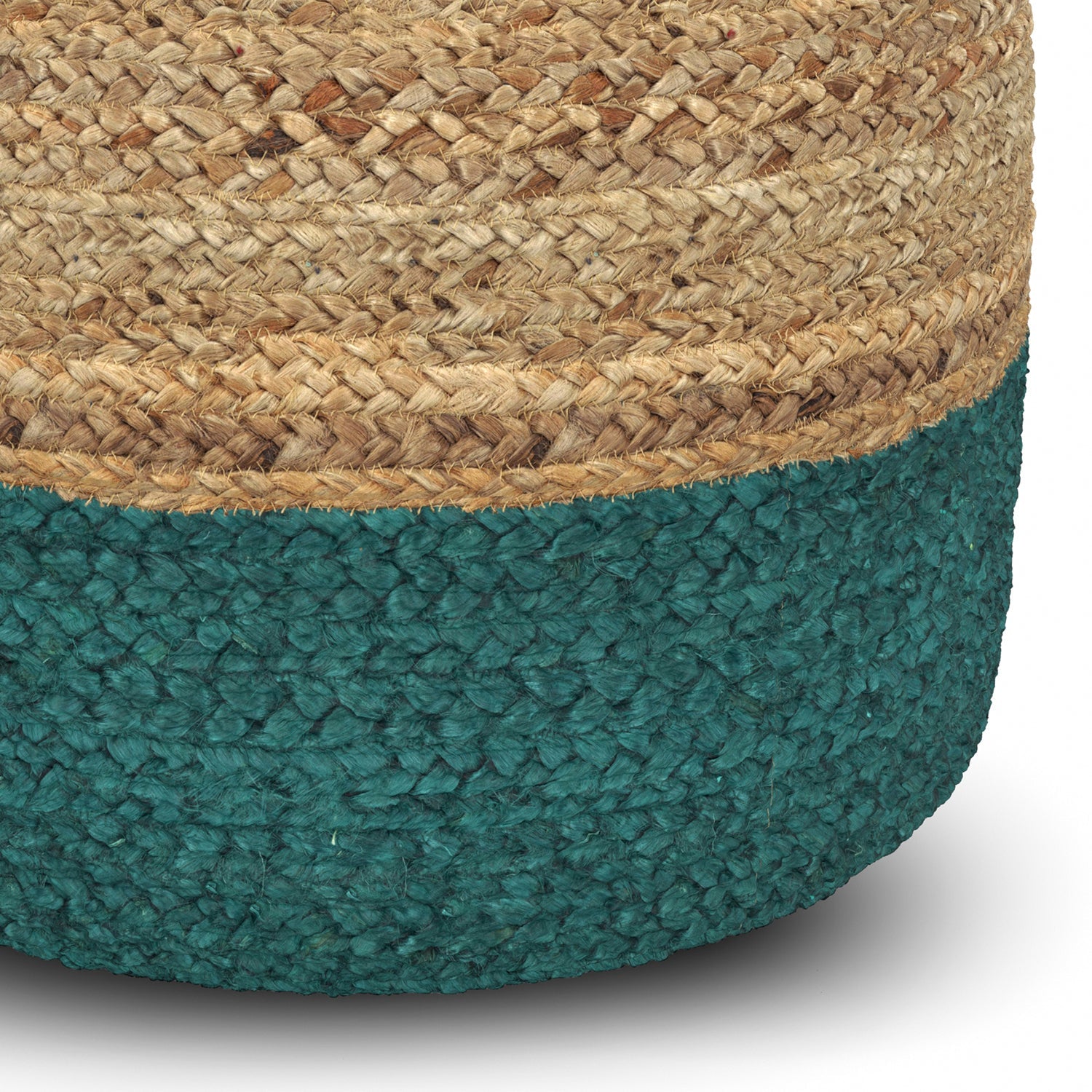 Lydia - Round Pouf - Aqua / Natural