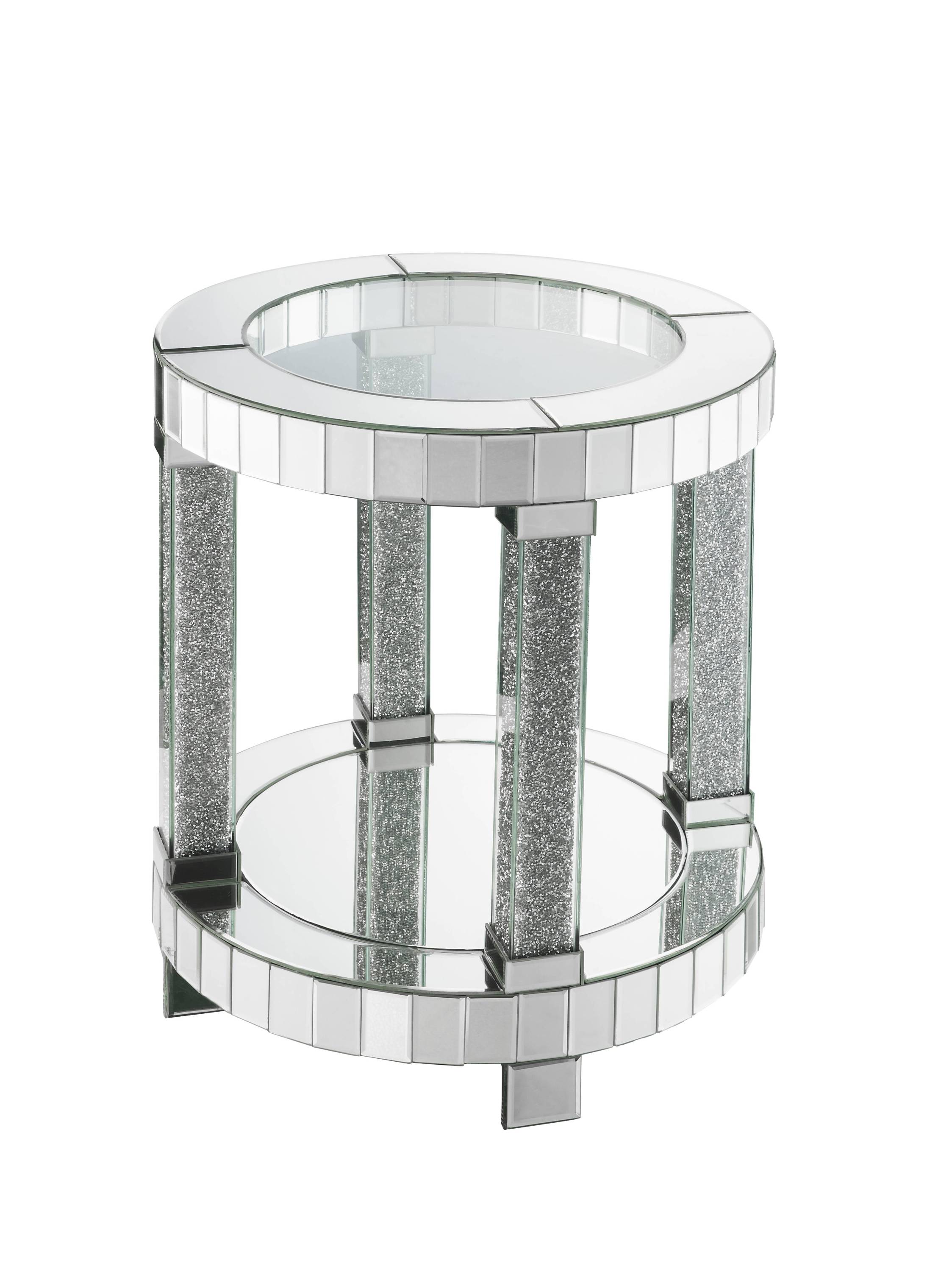 Noralie Mirrored & Faux Diamonds Round End Table