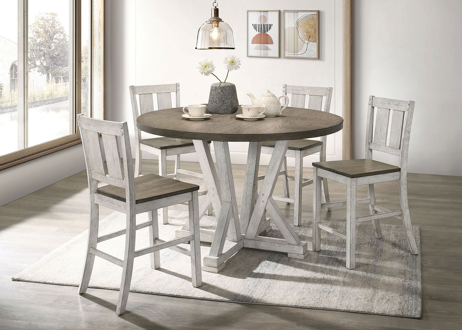 Counter-Height Dining Set with Round Pedestal Table