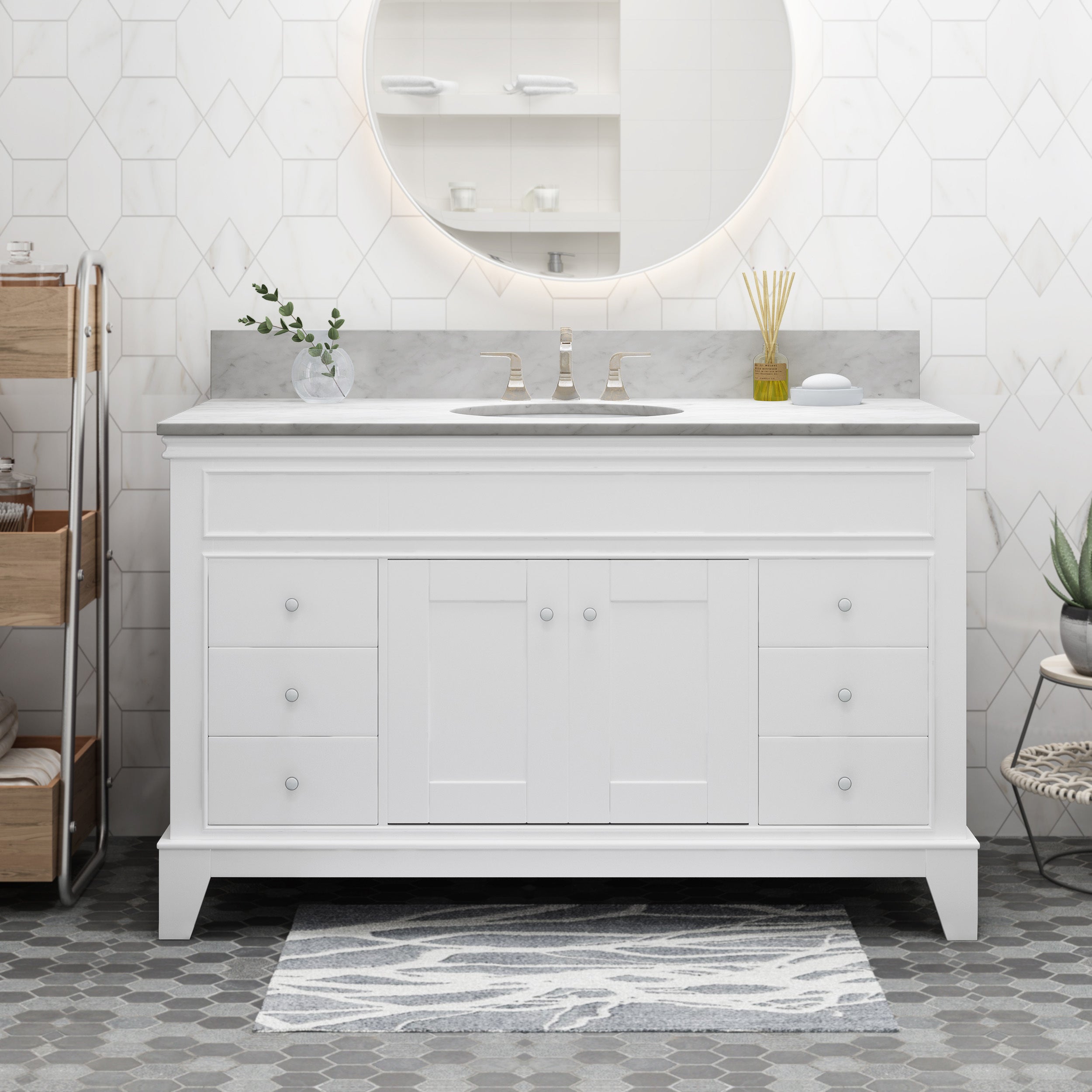 Tm Home 49'' Cararra Marble Vanity Top& Sink