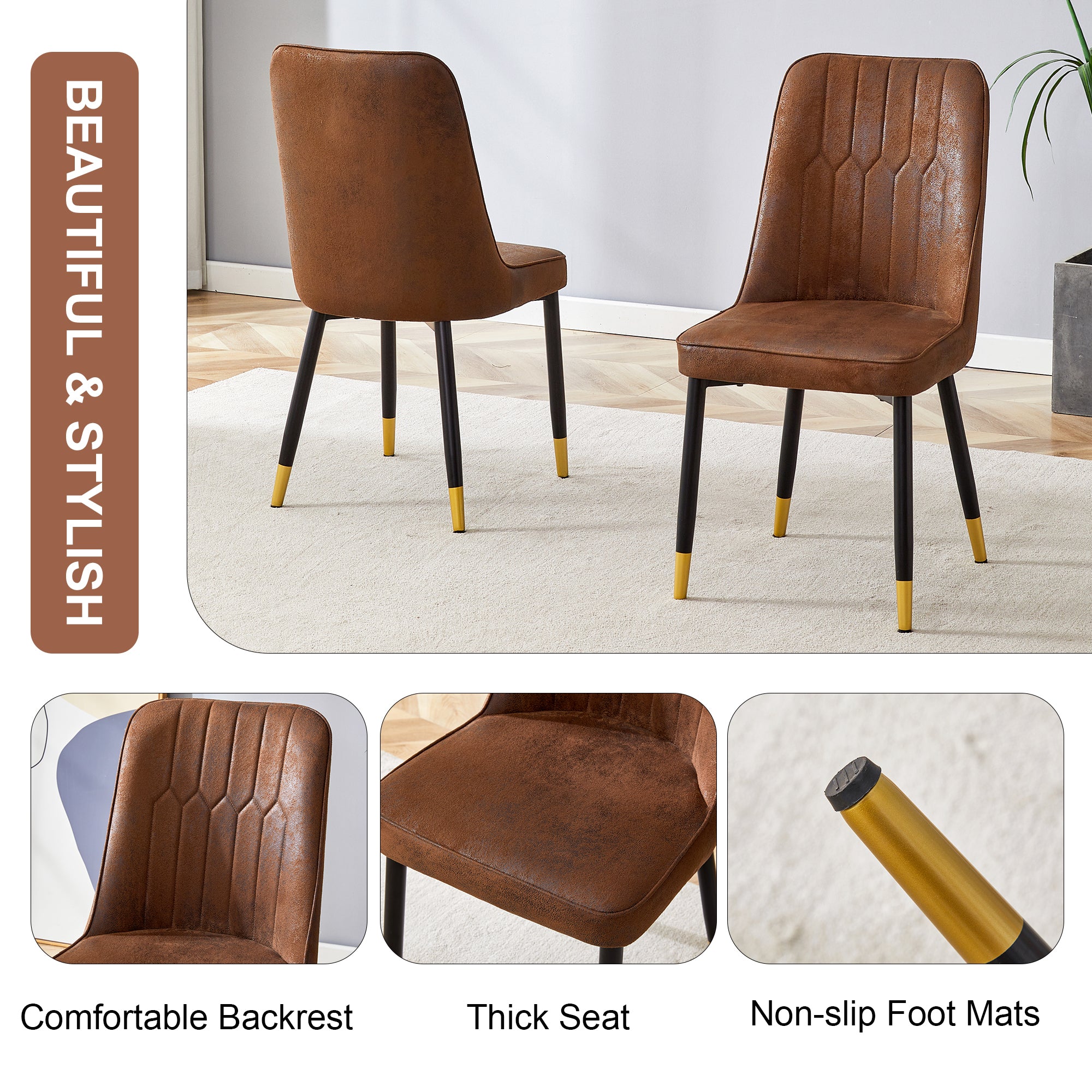 Brown Suede-like Velvet Dining Chair (Set of Four)