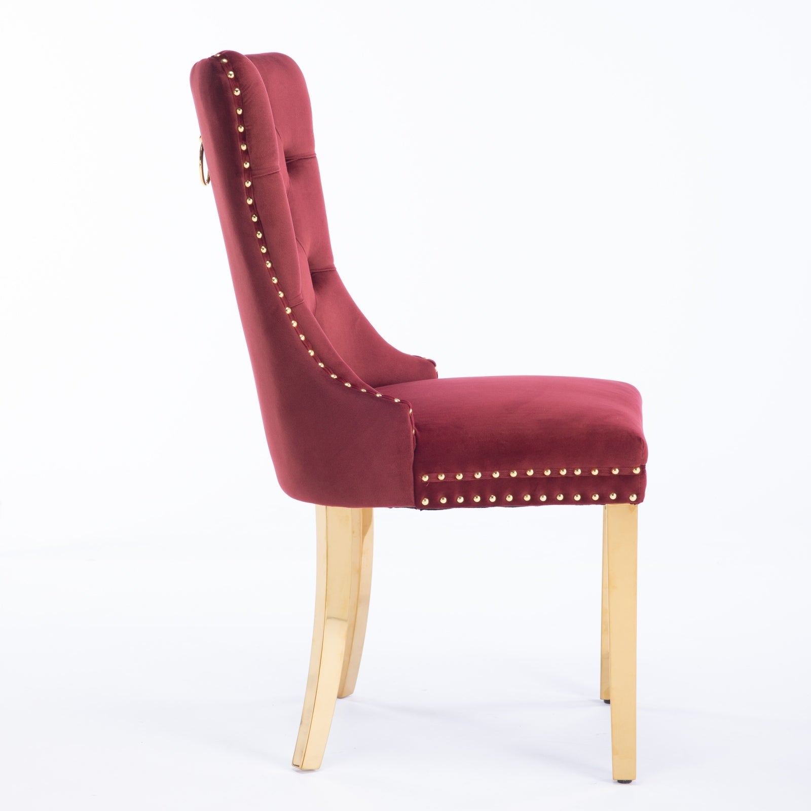 Nikki Collection Modern, High-end Tufted Solid Wood Contemporary Velvet ,Set of 2, Wine Red and Gold