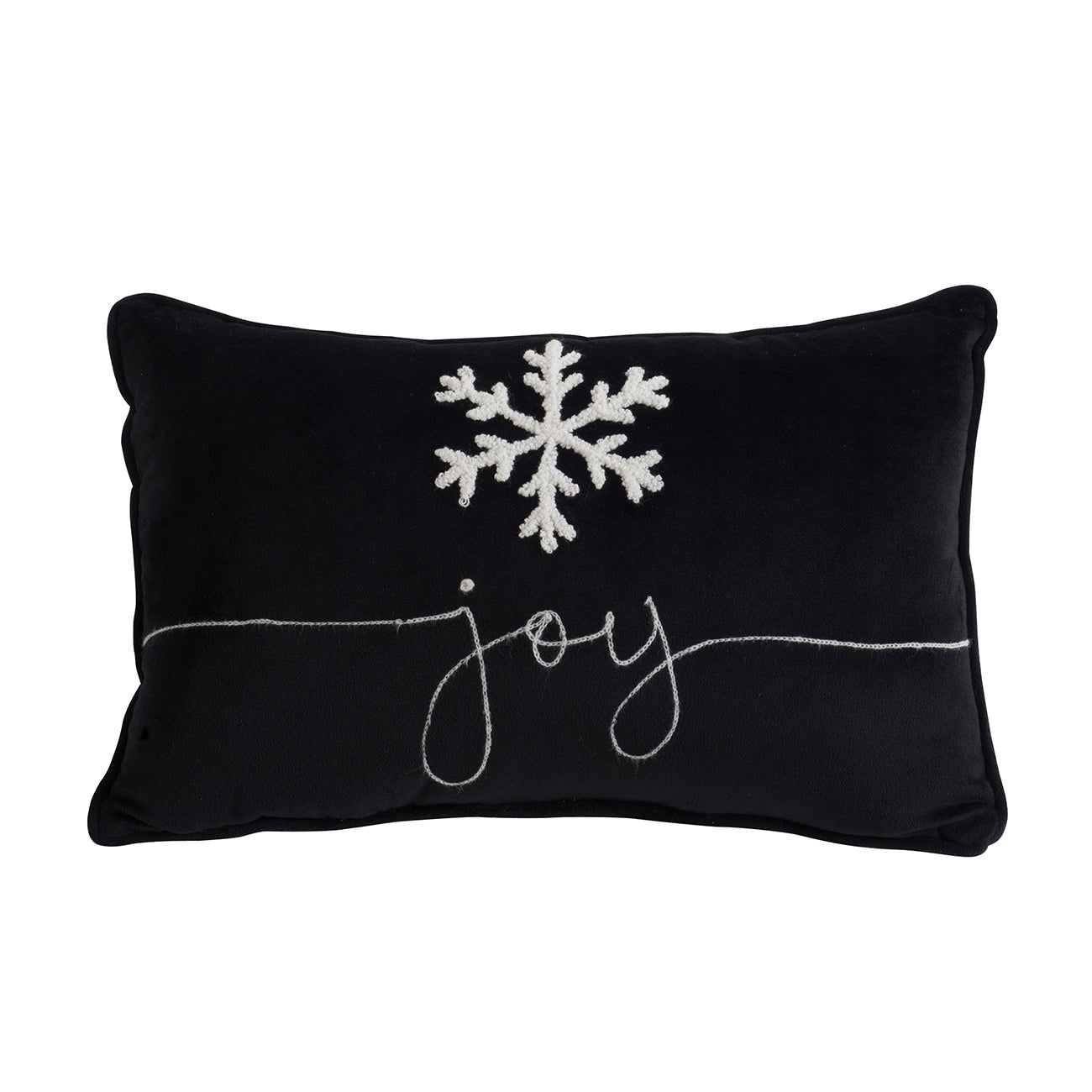 Black Velvet Pillow With Embroidered Joy And Frosty Snowflake  Set of 2, 18x12"