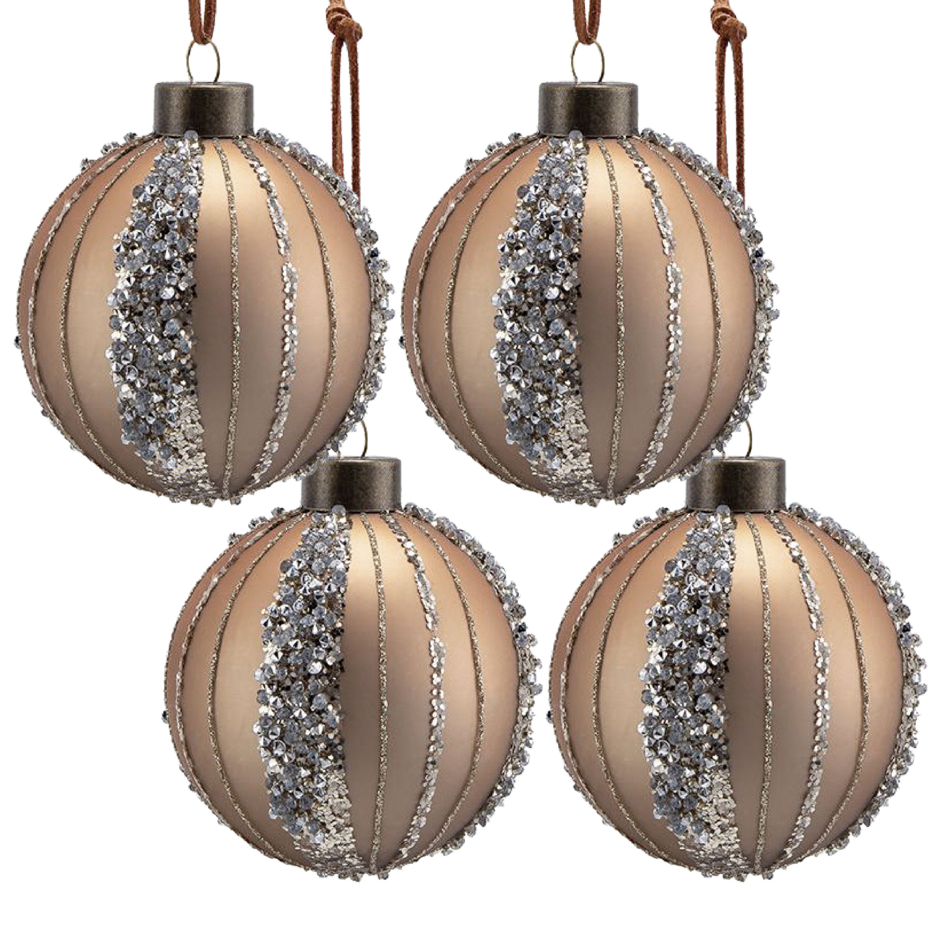 Gold with Silver Glitter Christmas Ball Ornaments, Set of 4