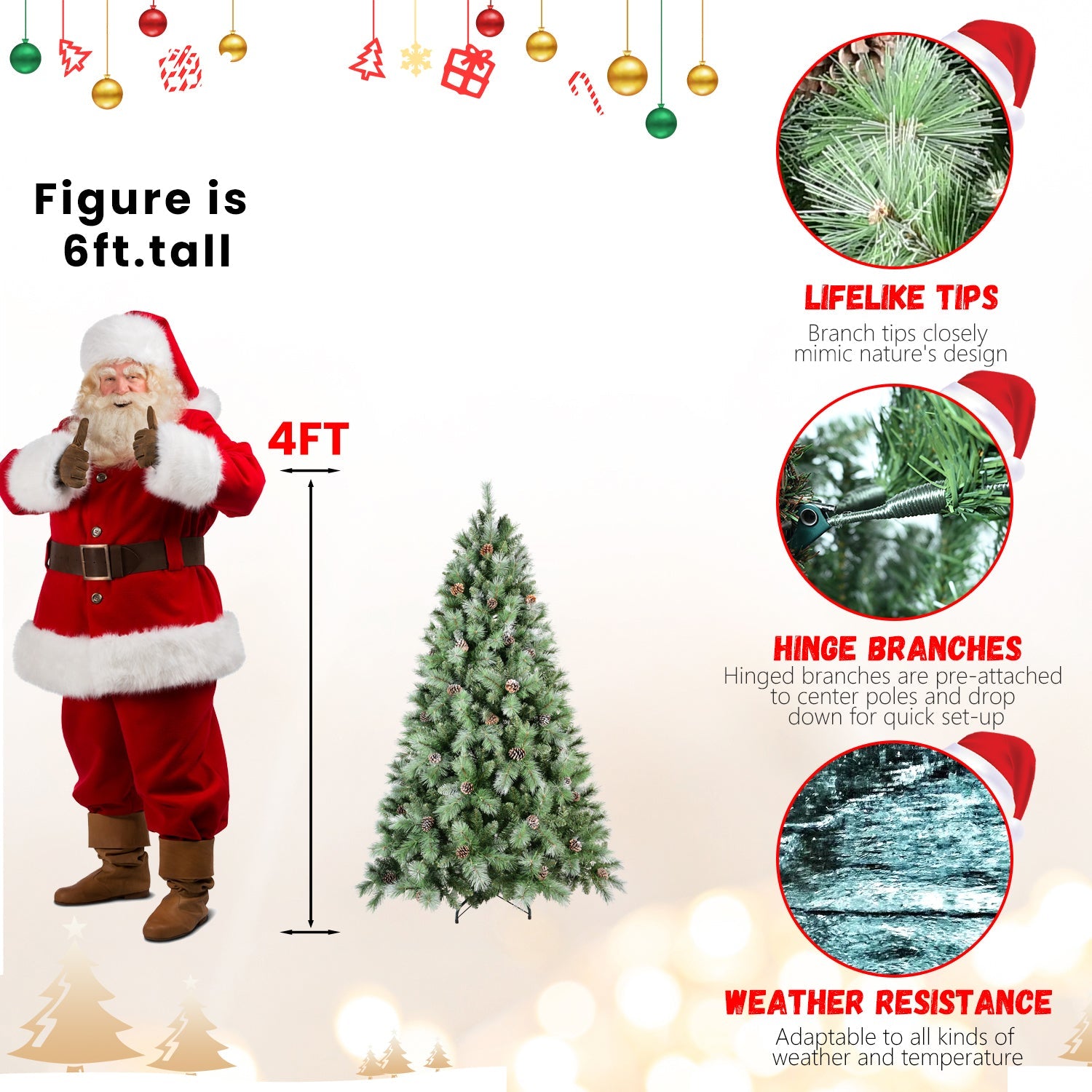 8FT Scotch Pine Christmas Tree, Premium Frosted Pre-Decorated Artificial Holiday Decor w/ 1,858 Branch Tips