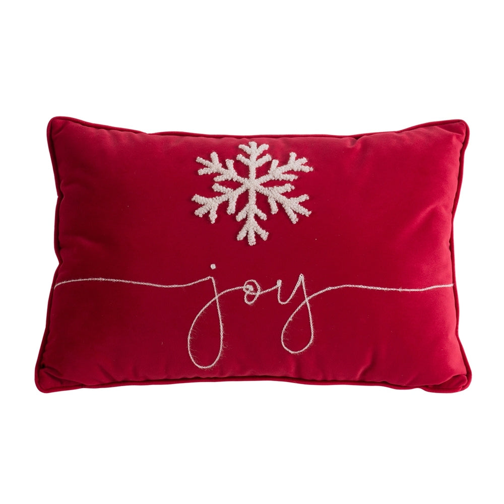 Black and Red Velvet Pillow With Embroidered Joy And Frosty Snowflake Set of 2, 18x12"