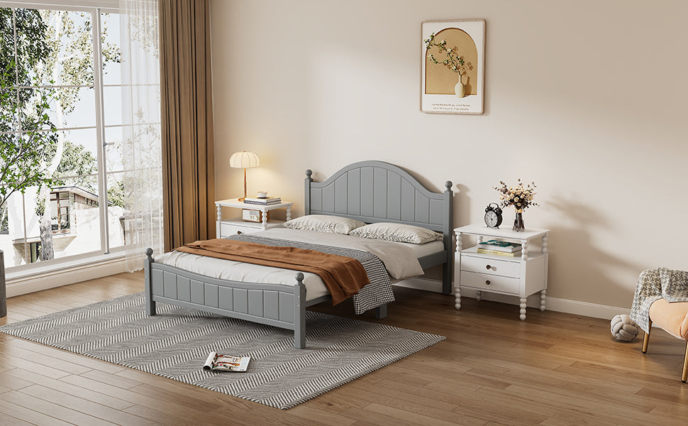 Traditional Concise Style Gray Solid Wood Platform Bed, No Need Box Spring, Full