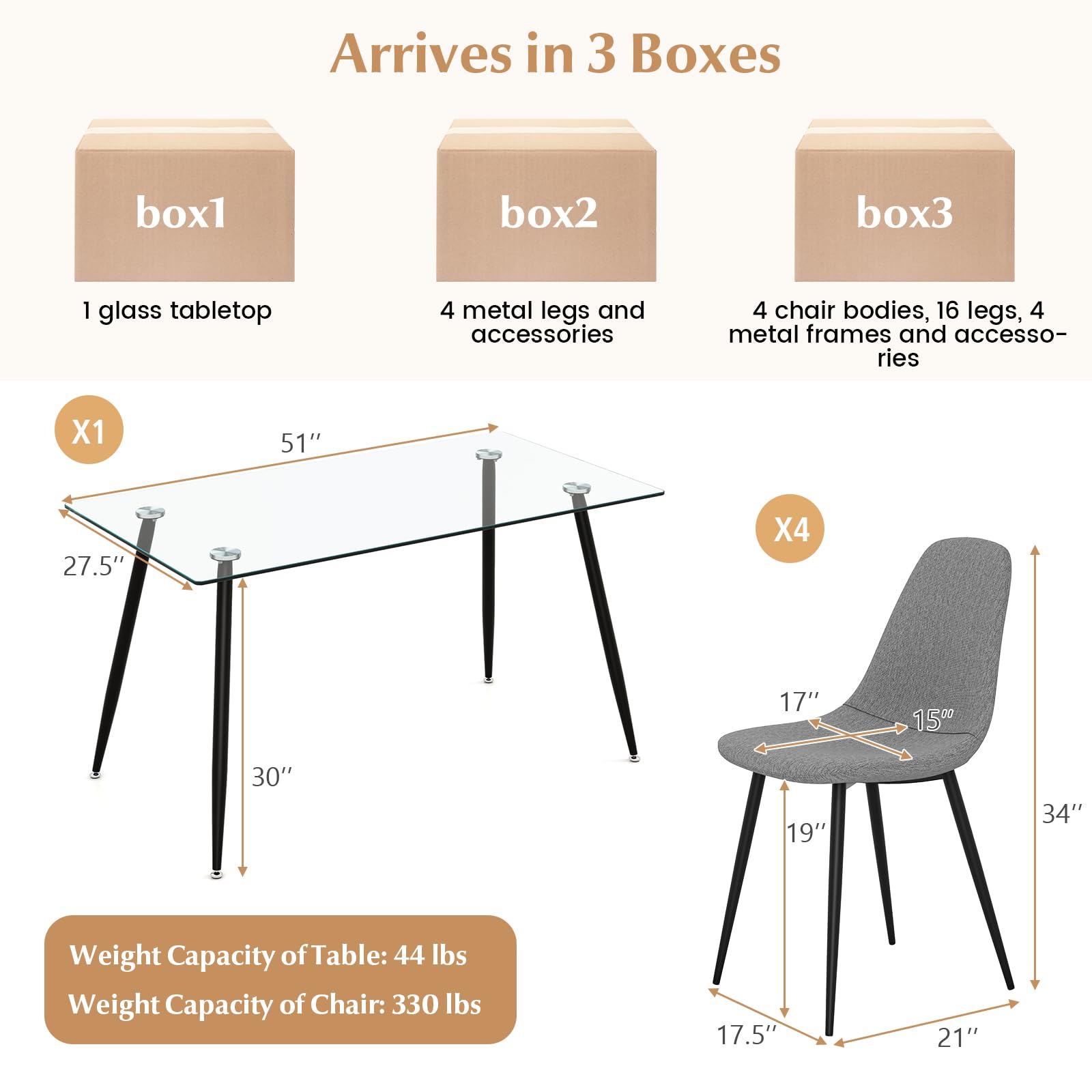Sleek Glass Dining Set for 4