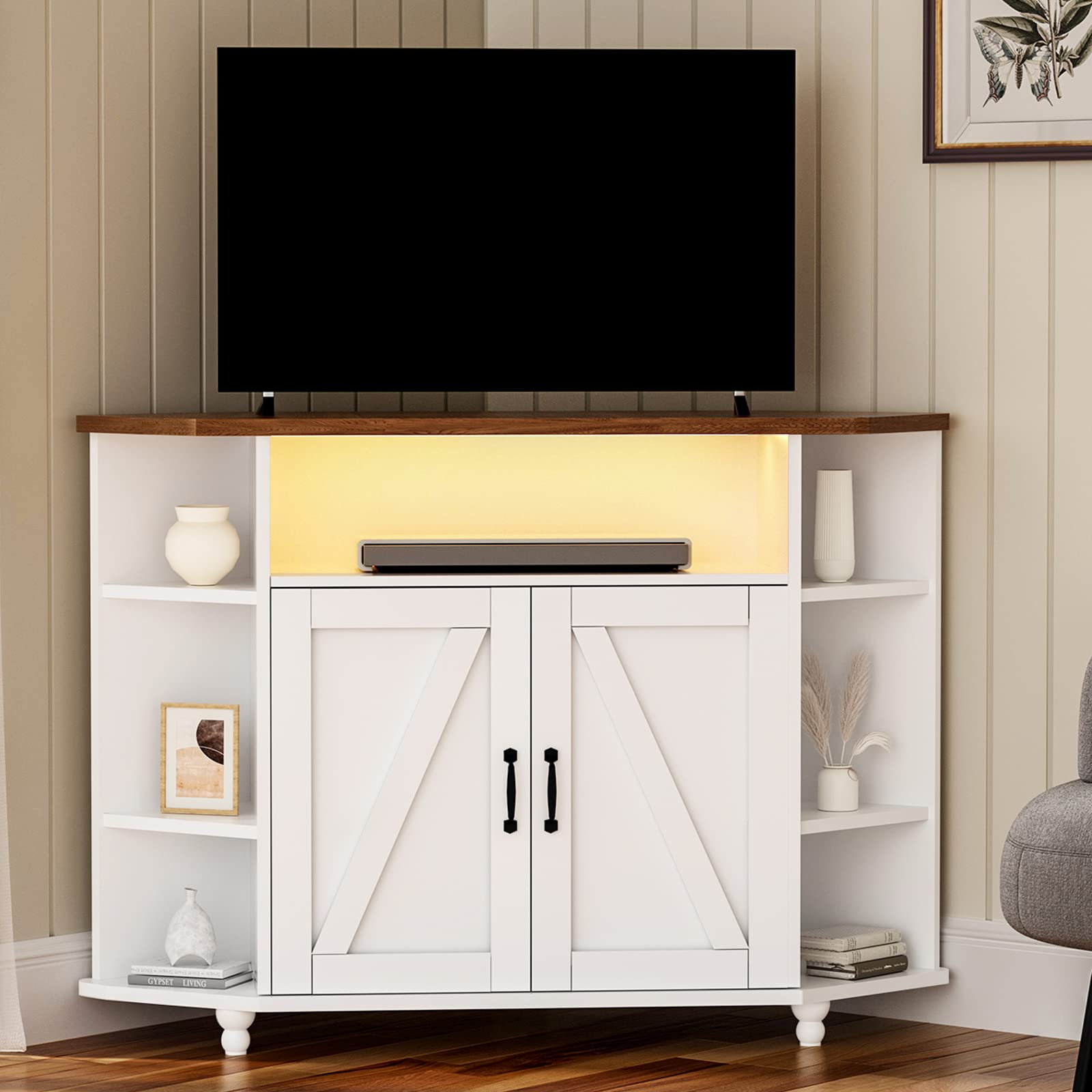 Corner TV Stand for 55 Inch with LED Lights