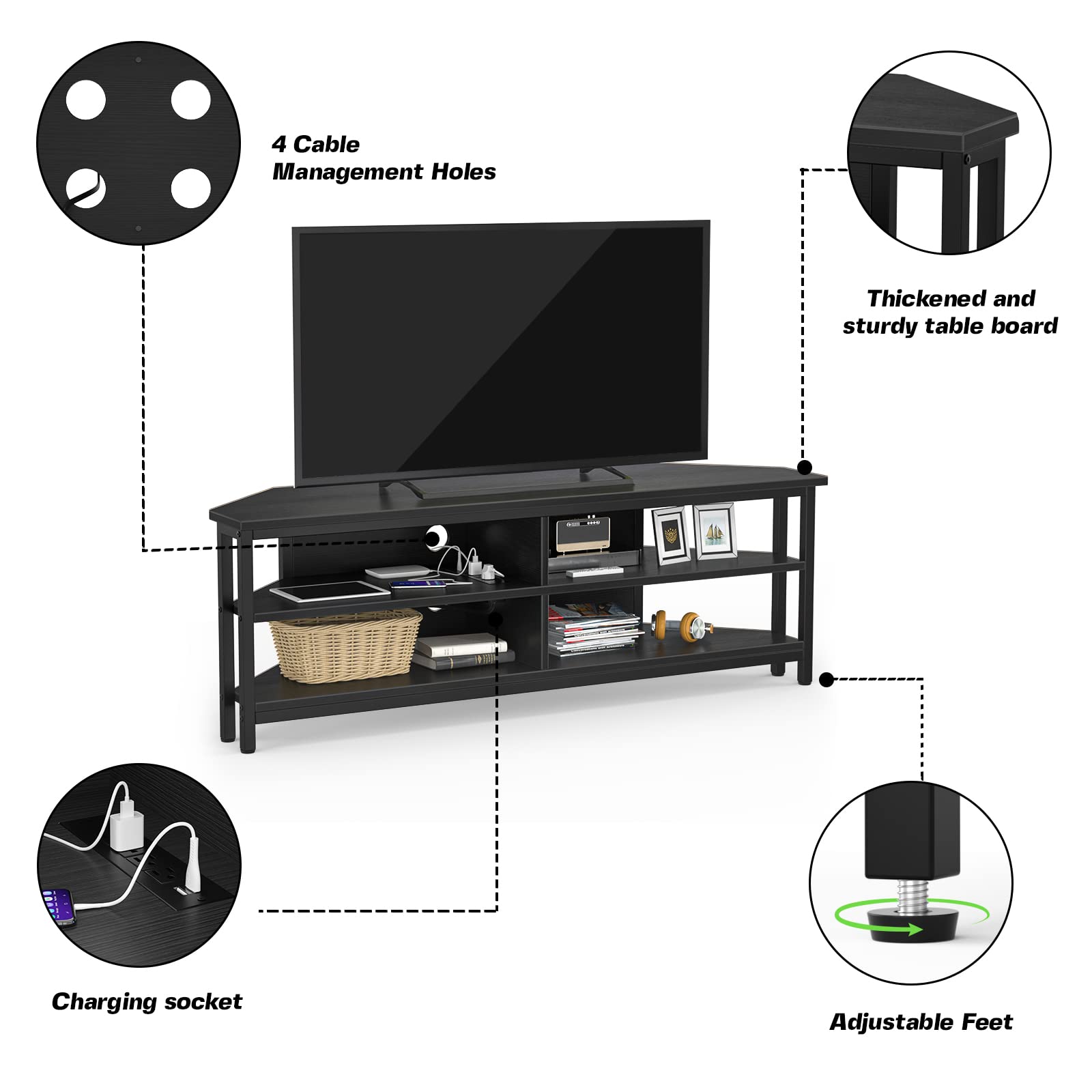 Rustic Corner TV Stand with Outlets