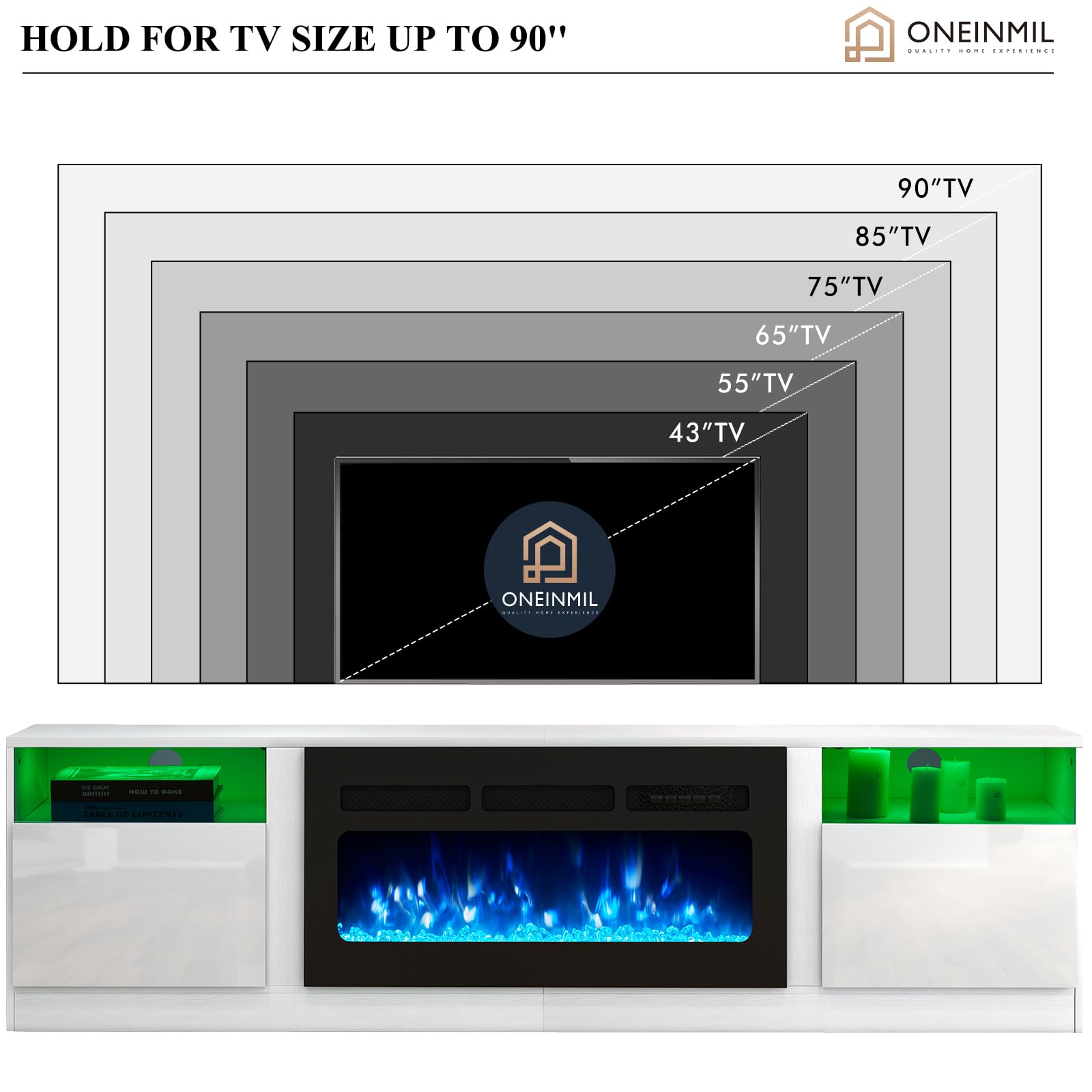 Fireplace TV Stand with 2-IN-1 DESIGN & Multifunctional