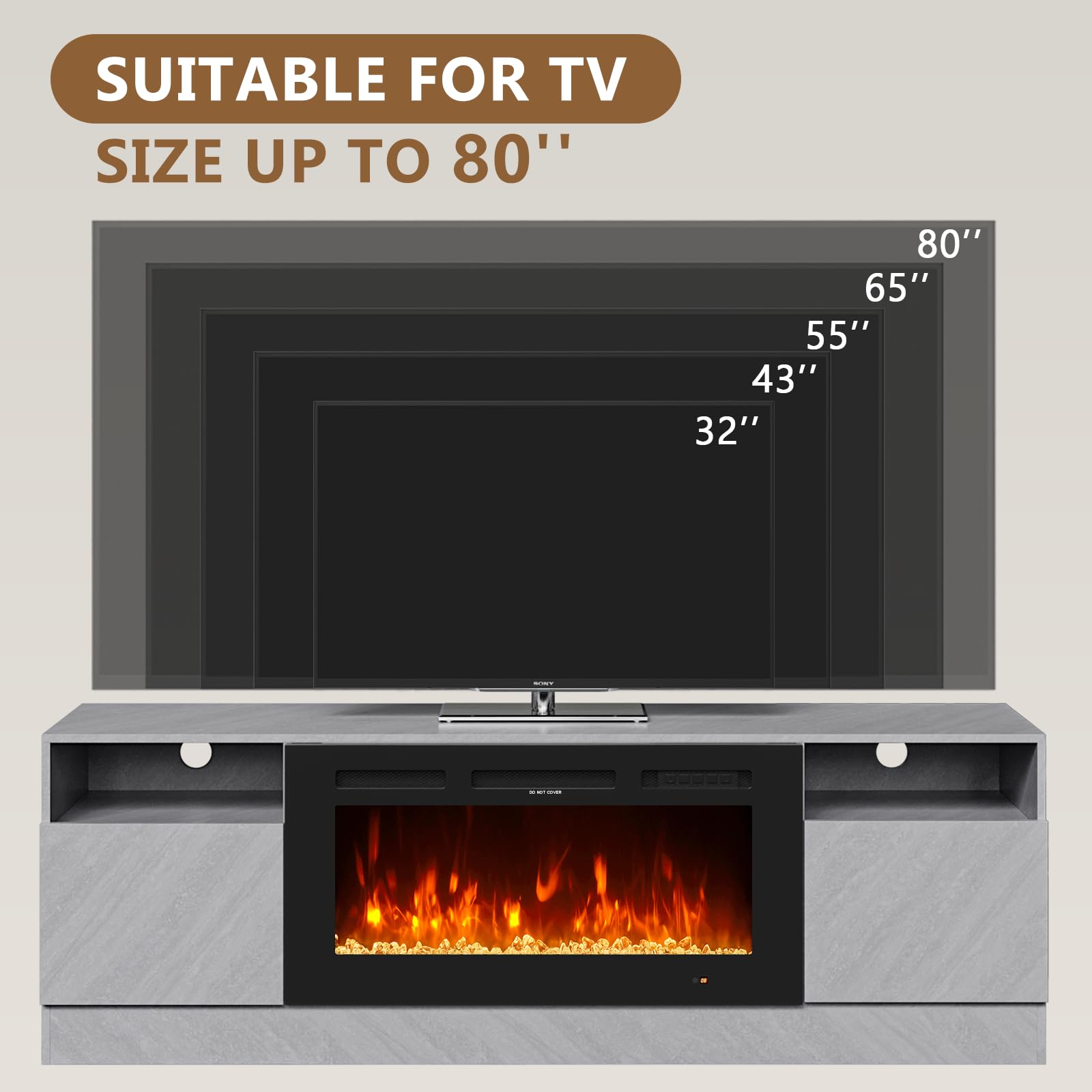 Fireplace TV Stand with 2-IN-1 DESIGN & Multifunctional