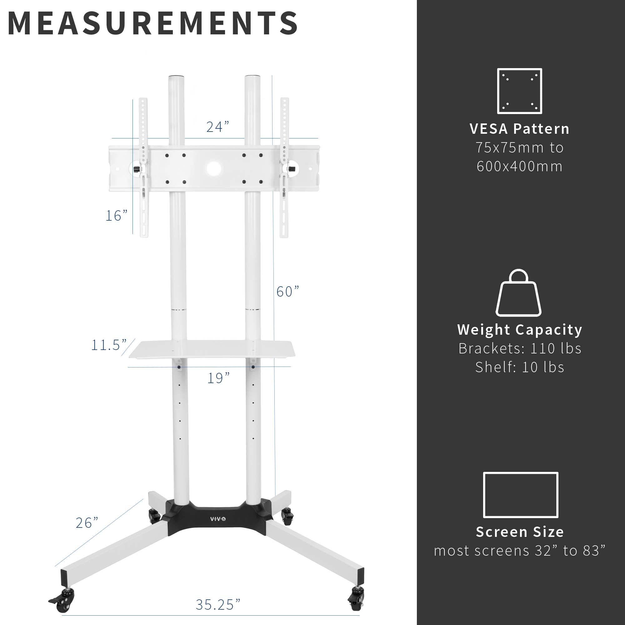 TV Cart for 32" to 83" Screens with Rolling Laptop Stand