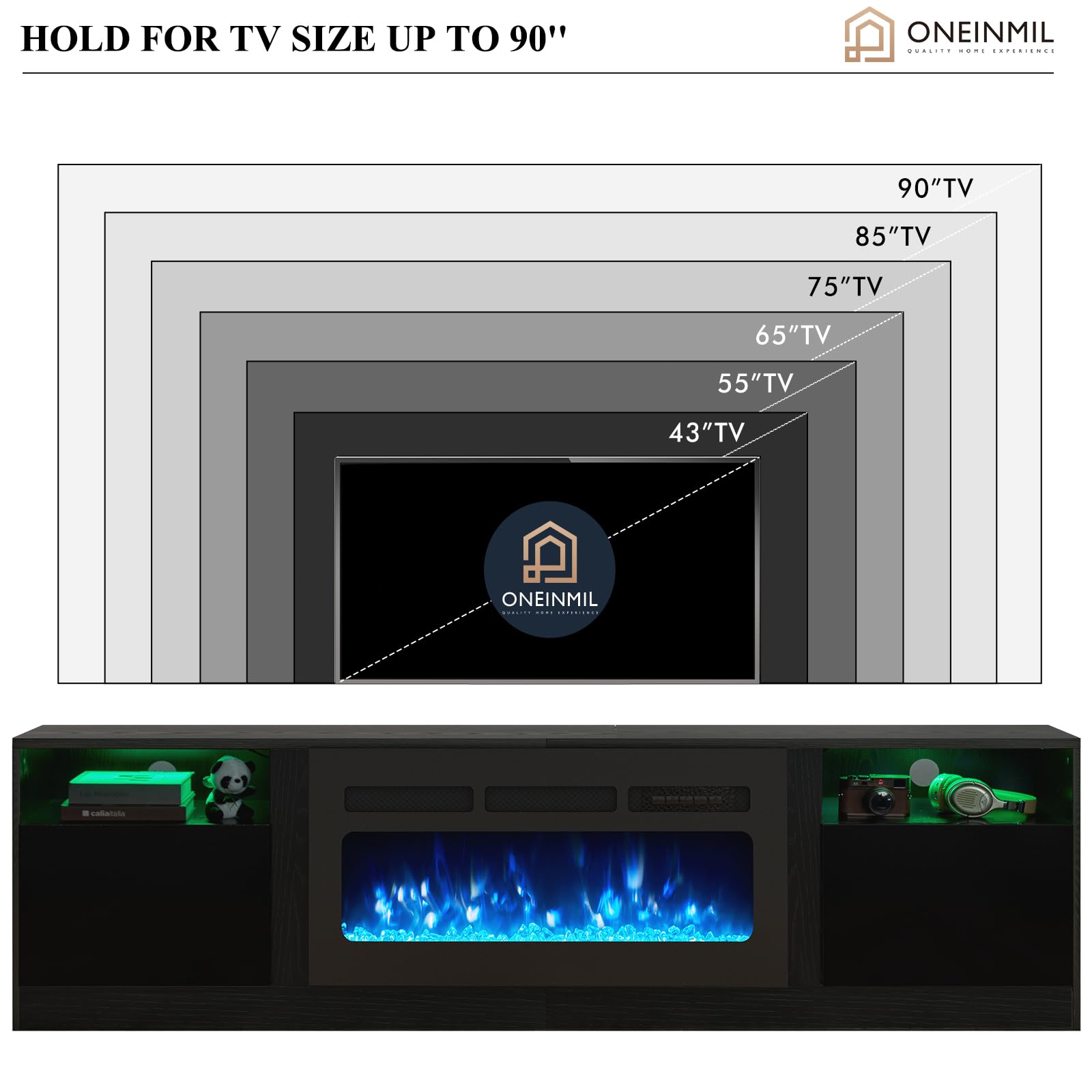 Fireplace TV Stand with 2-IN-1 DESIGN & Multifunctional