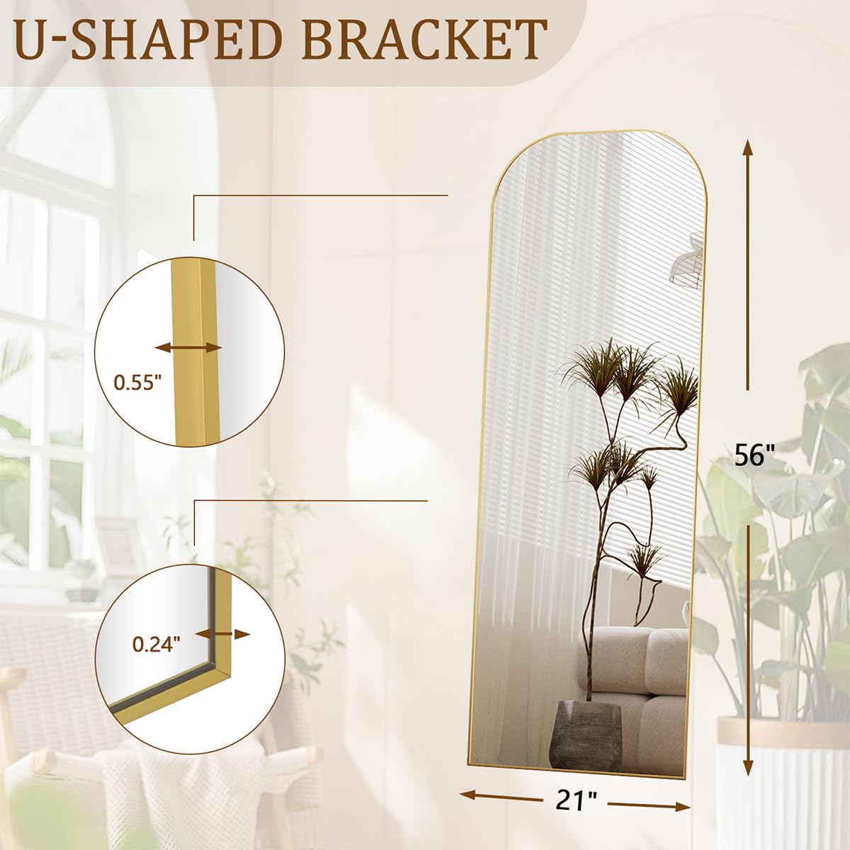 Gold Wavy Mirror Full Body with Aluminum Frame