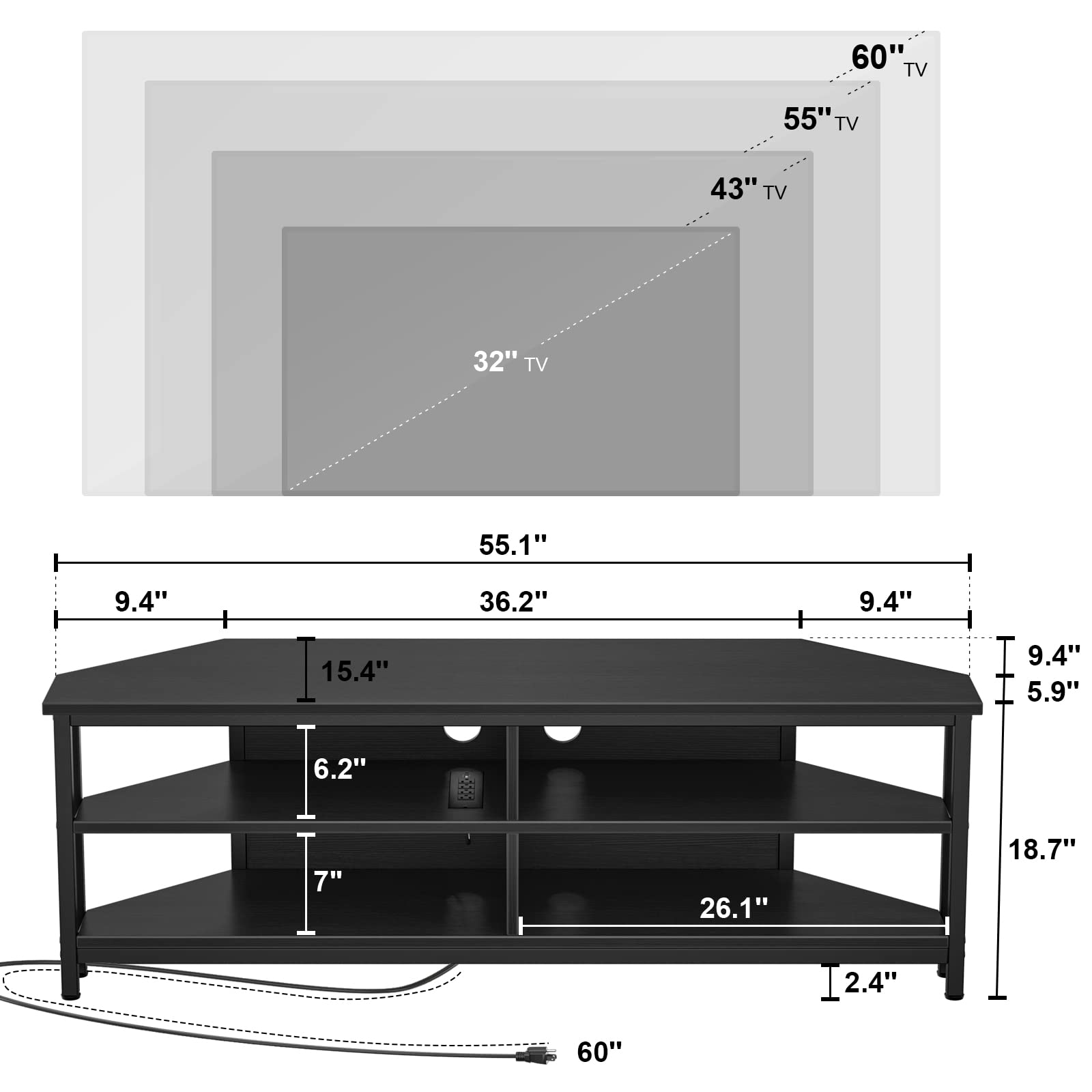 Rustic Corner TV Stand with Outlets