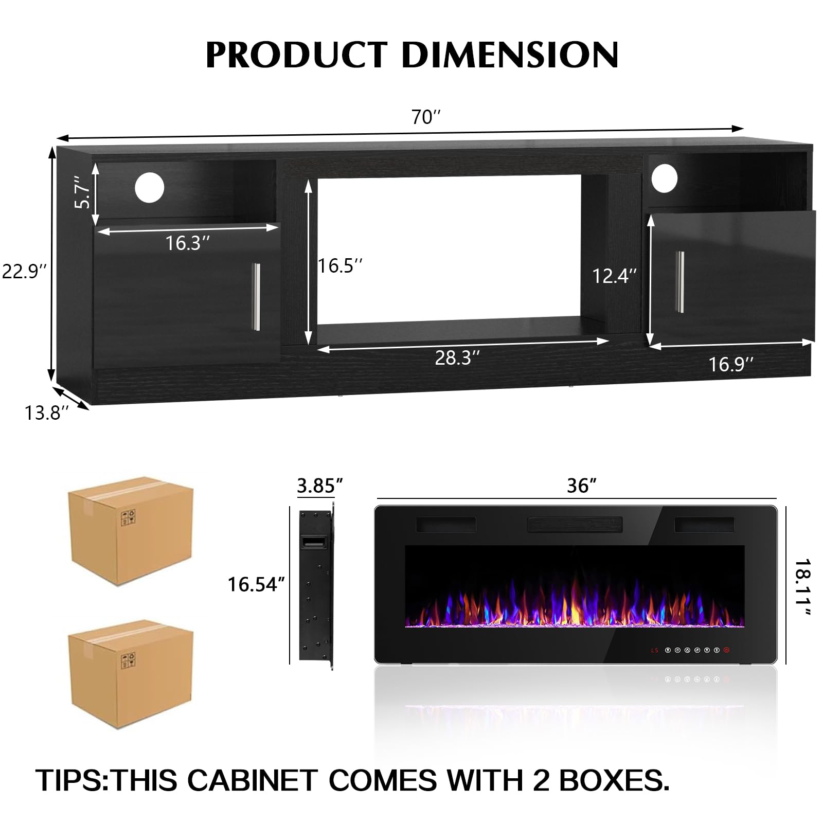 Fireplace tv Stand with 36 inch Fireplace Up to 80" TVs