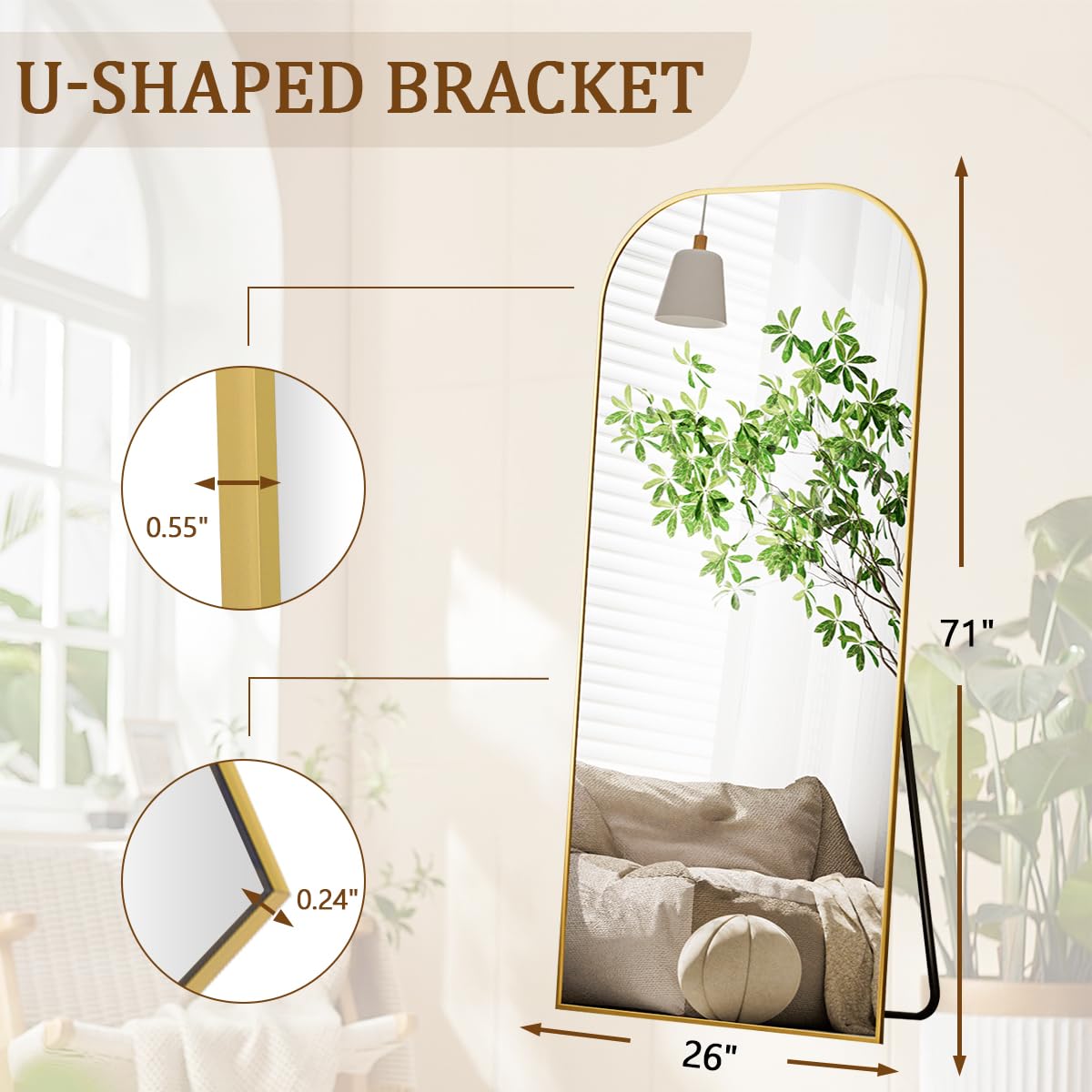 Gold Wavy Mirror Full Body with Aluminum Frame