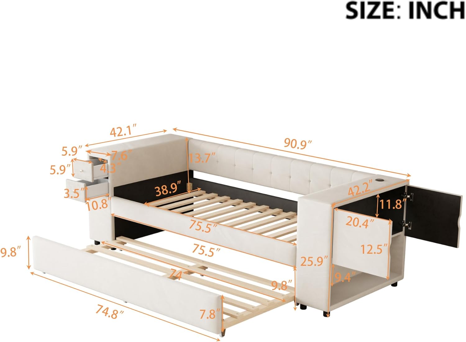 Twin Size Corner Day Bed with Trundle
