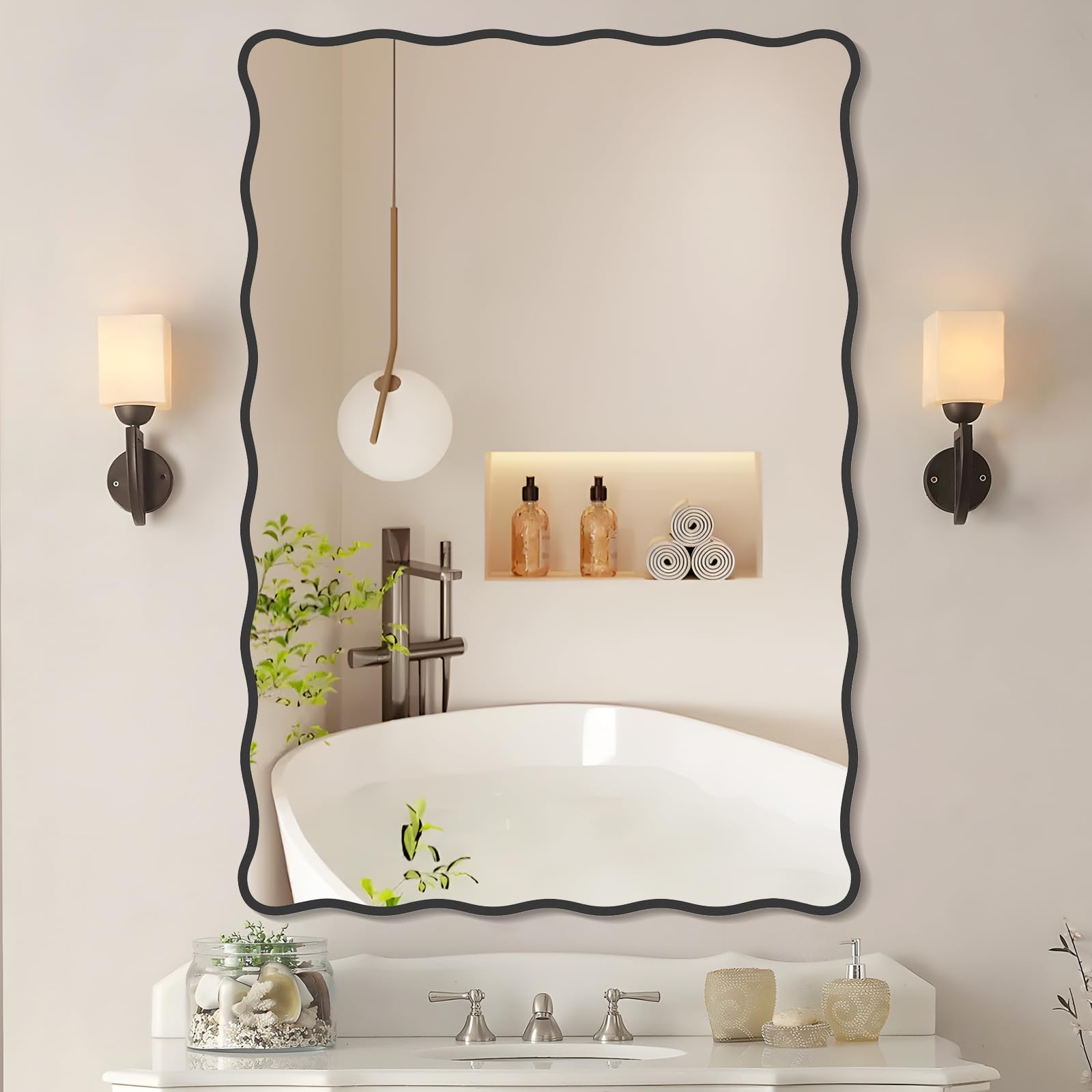 Modern Wavy Mirror with Ripple Edge