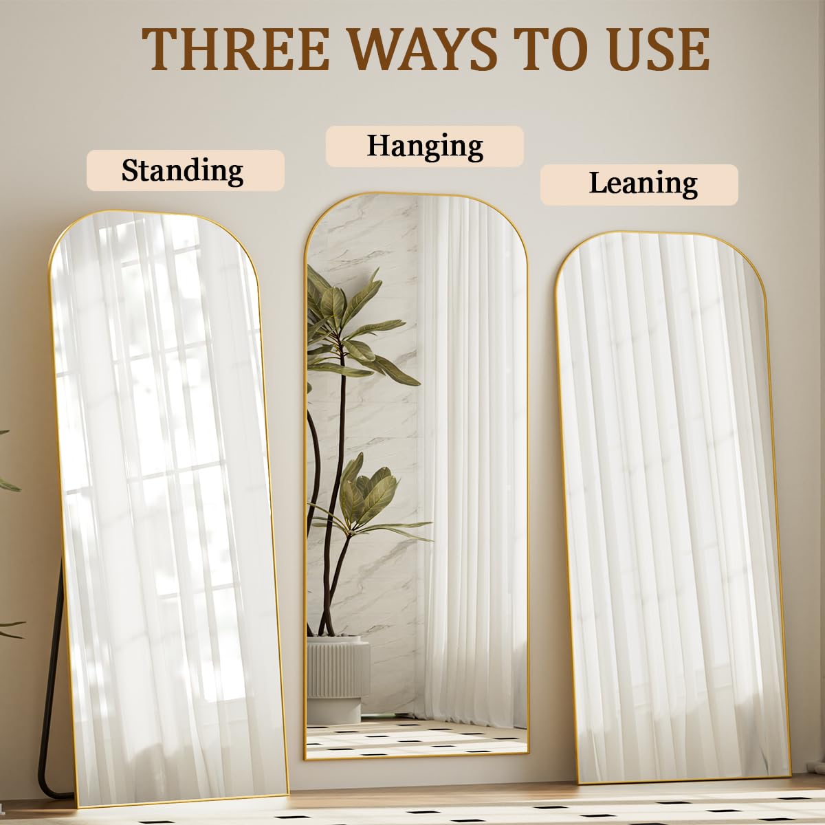 Gold Wavy Mirror Full Body with Aluminum Frame