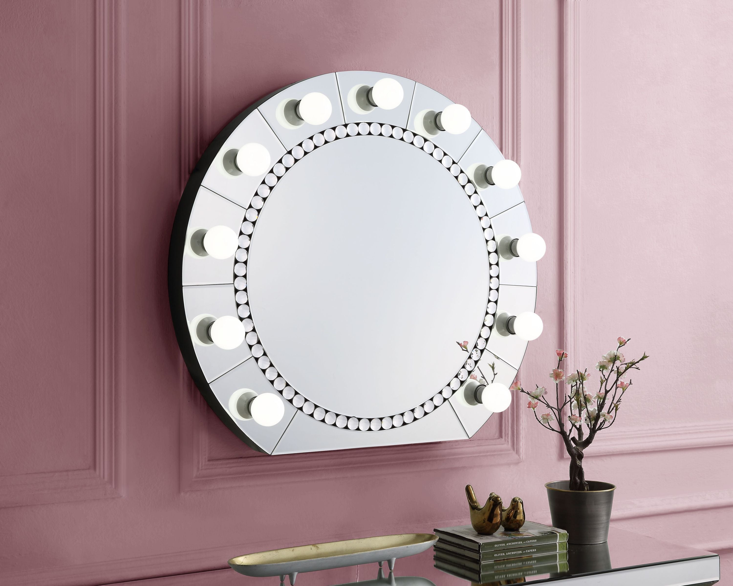 Farai Glam Mirrored & Faux Crystal Diamonds Wall Décor Mirror