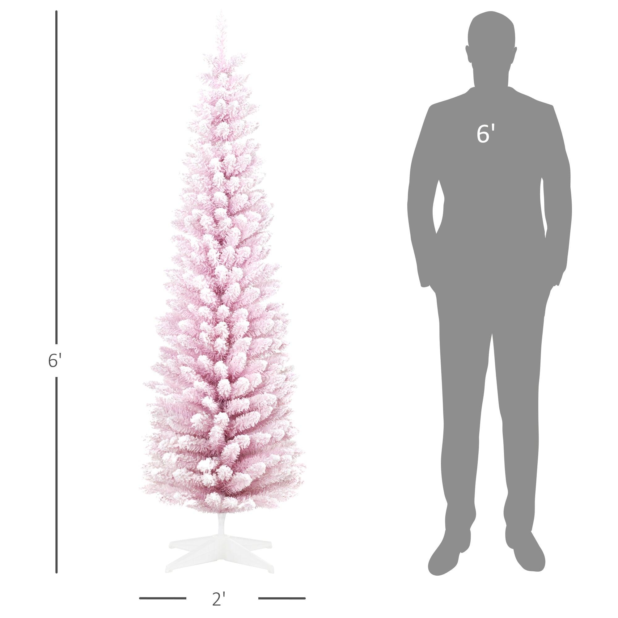 6' Snow Flocked Pencil Christmas Tree, Slim - Pink