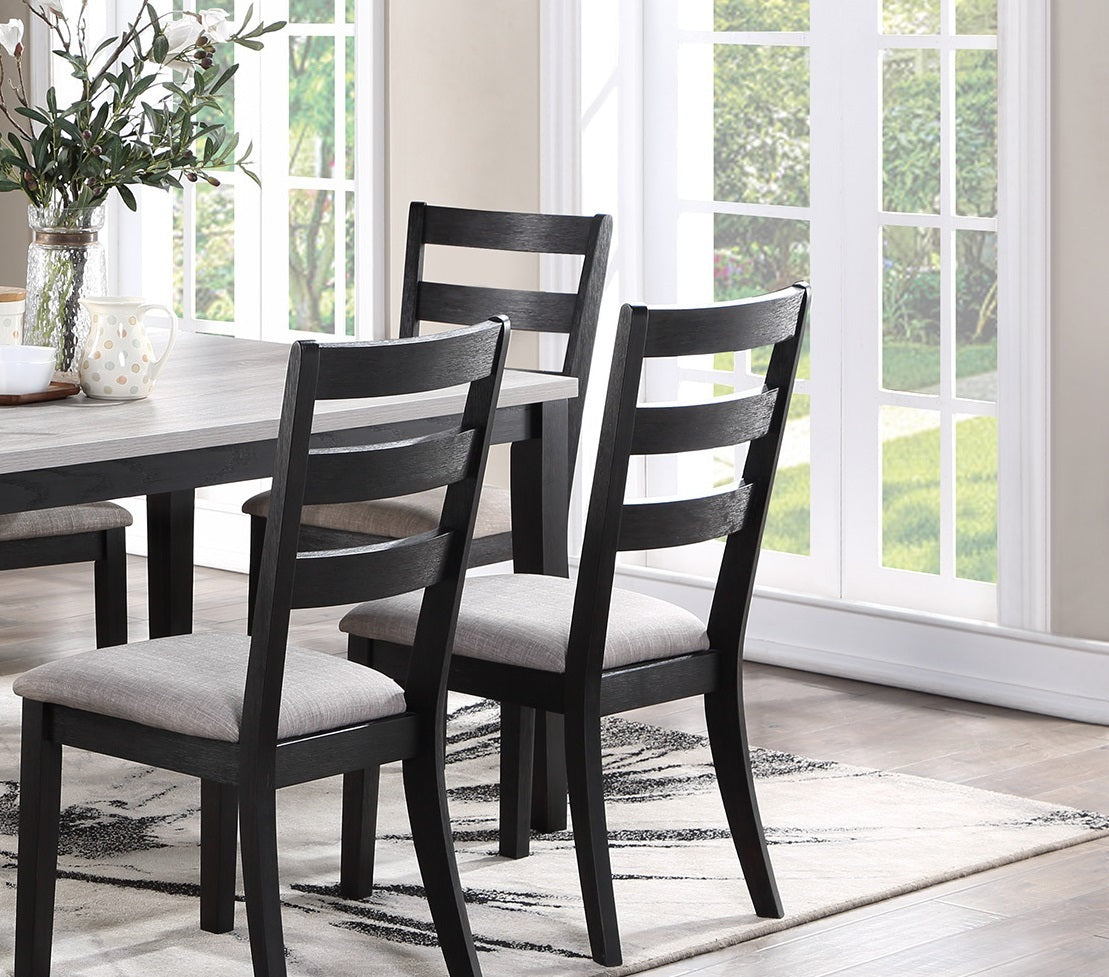 Rustic 7pc Dining Set Dining Room Furniture- Ladder back Side Chairs- light 2-Tone Sand Fabric Seat Cushion