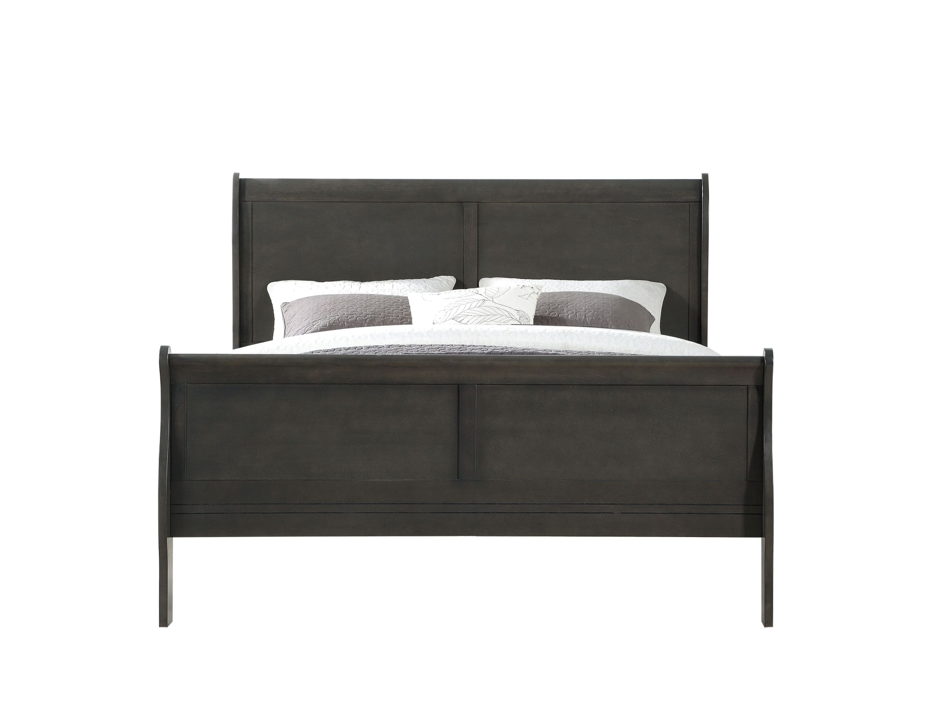 Louis Philippe Dark Gray Finish King Sleigh Bed