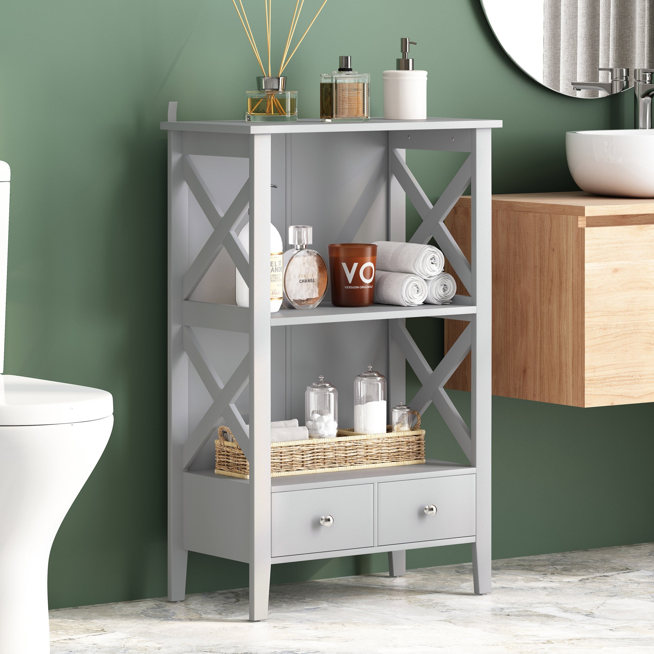 Tm Home 2 Drawer Bathroom Storage Rack