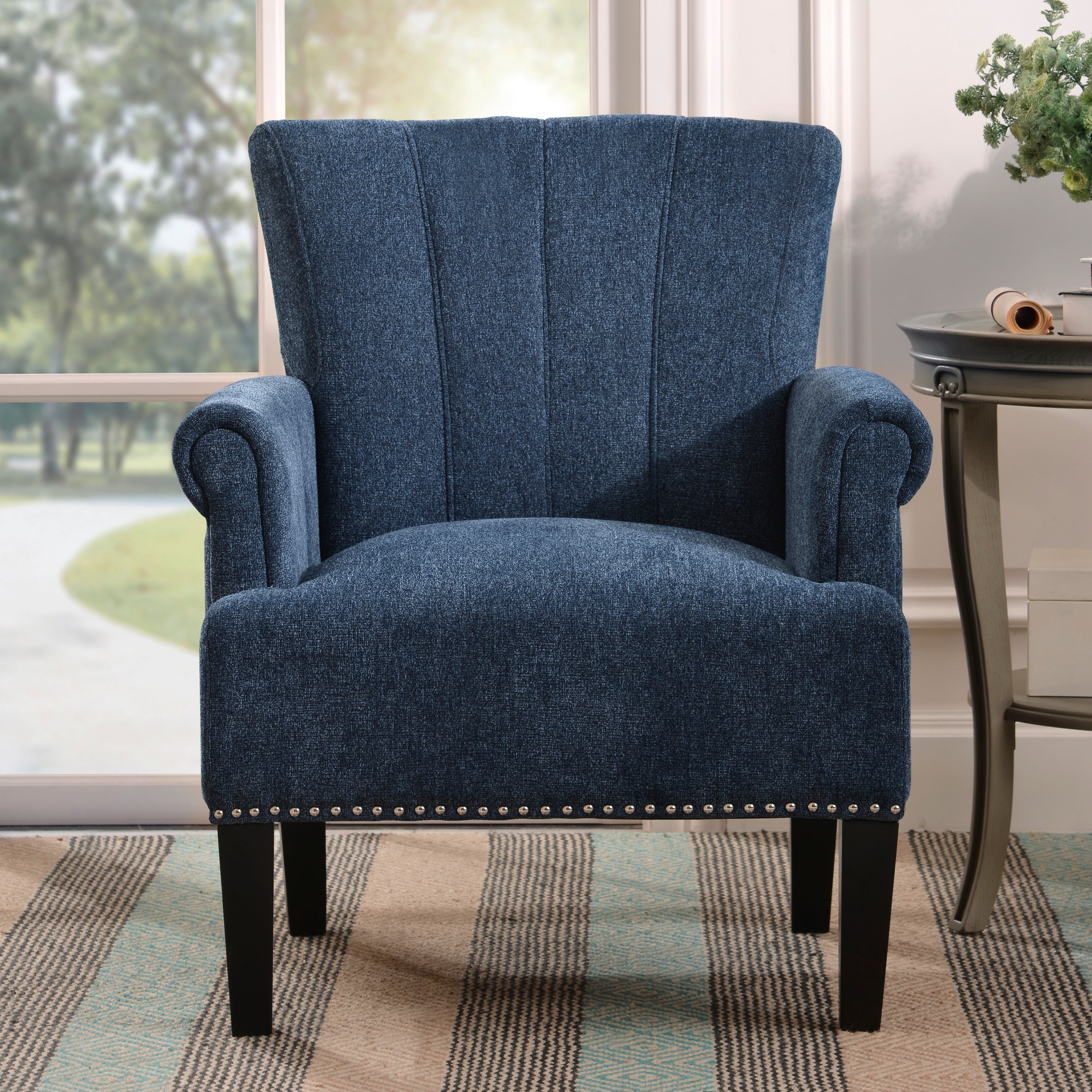 Accent Rivet Tufted Polyester Armchair ,Navy Blue