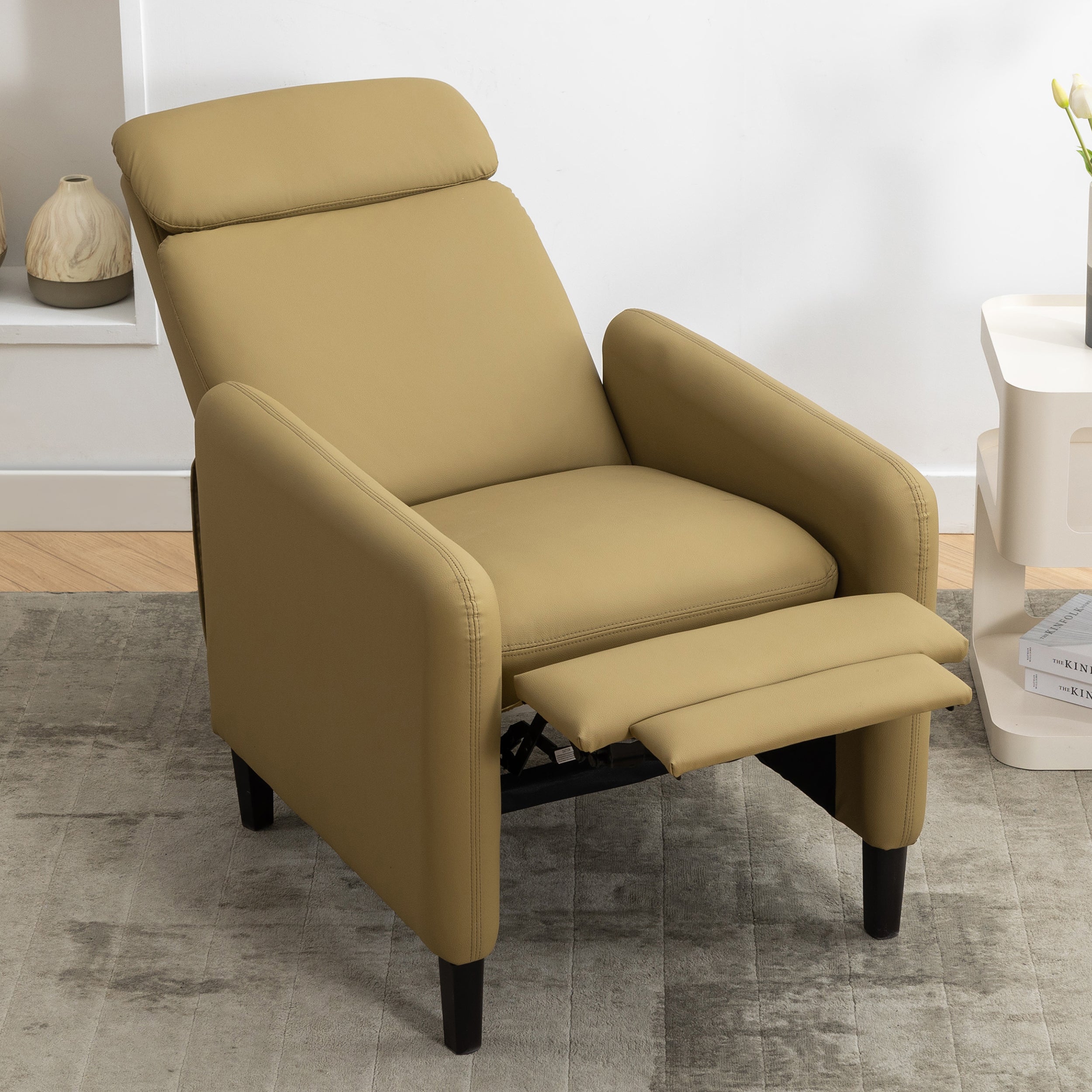 Modern Artistic Color Design Adjustable Recliner Chair , Mustard Green