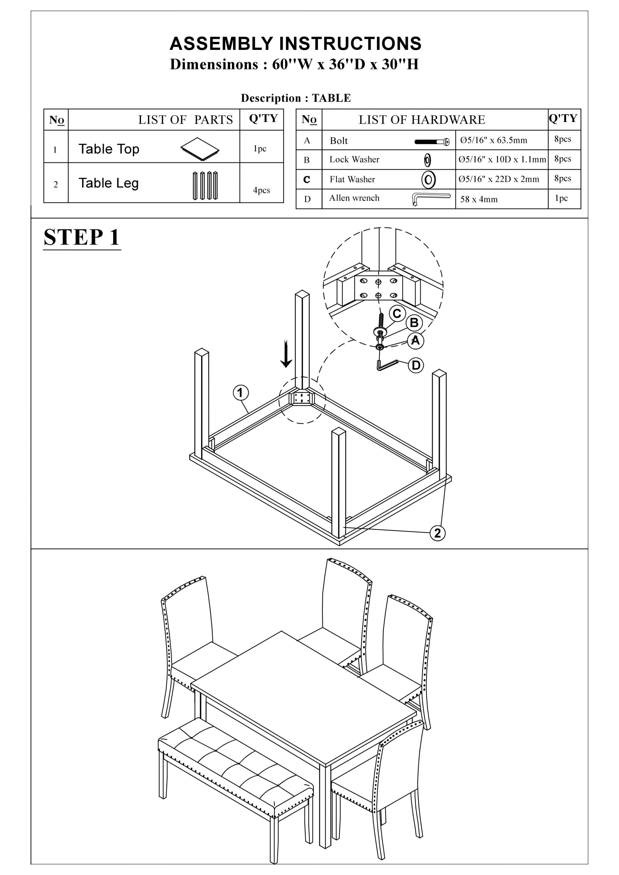 Modern 6pcs Set- Dining Table 4 Side Chairs and A Bench Beige