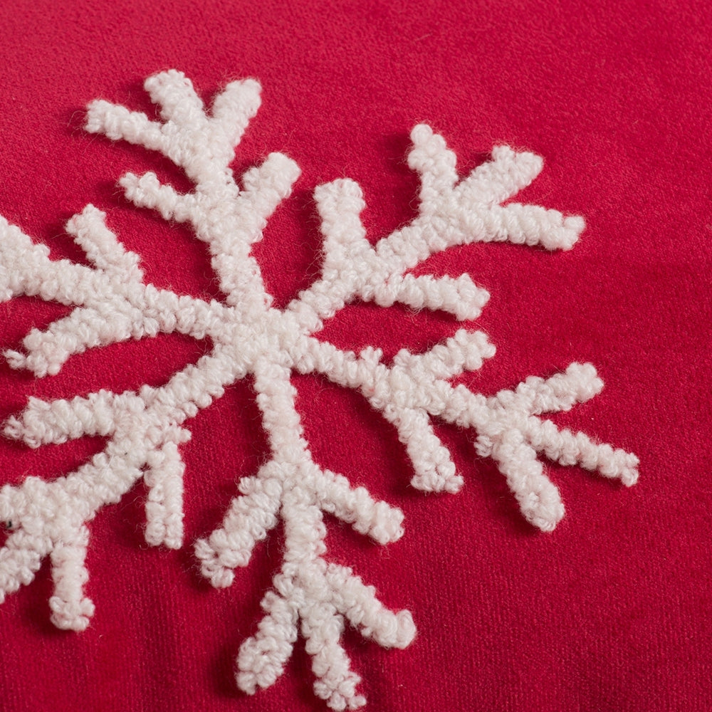 Black and Red Velvet Pillow With Embroidered Joy And Frosty Snowflake Set of 2, 18x12"