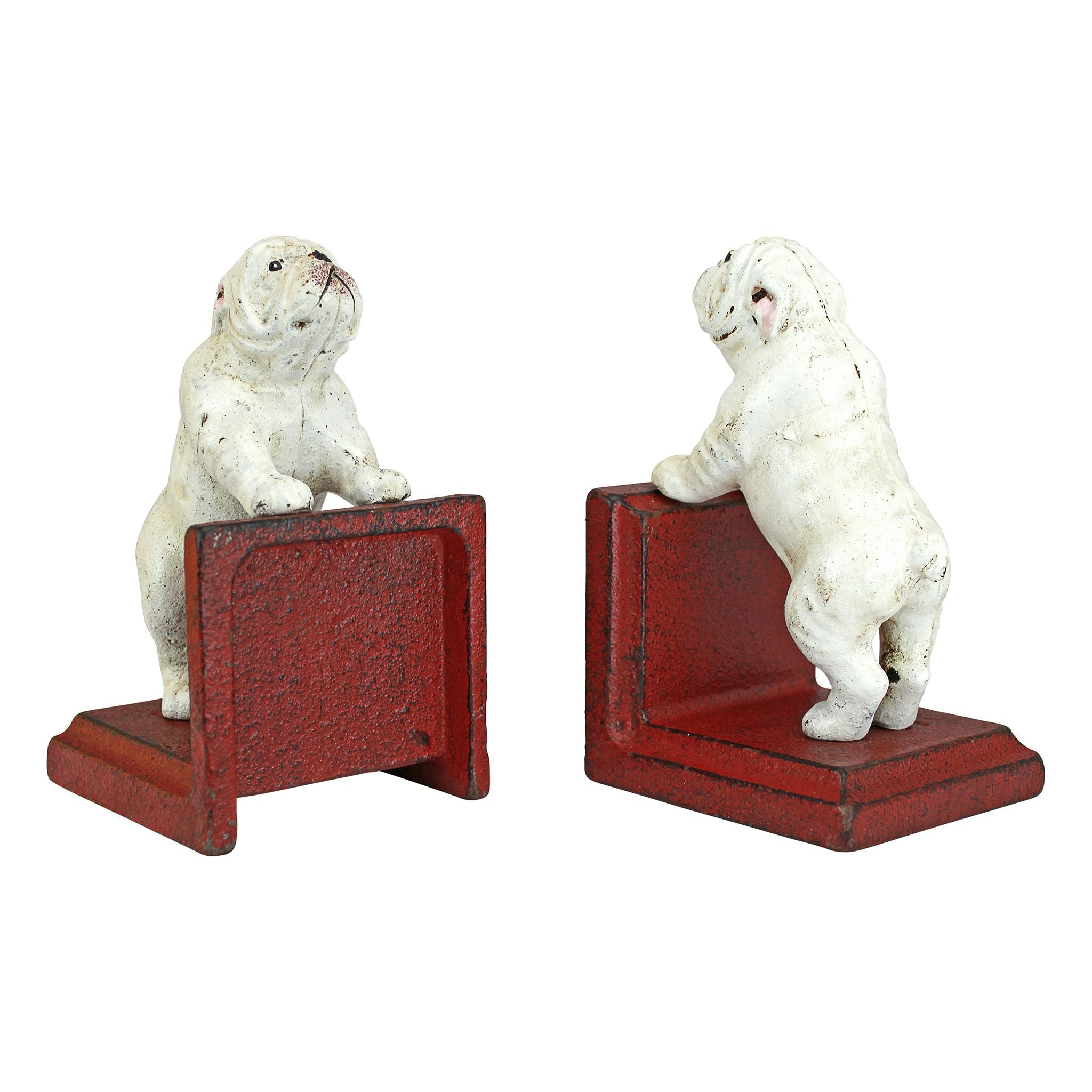 Over the Fence Bulldog Cast Iron Sculptural Bookend Pair