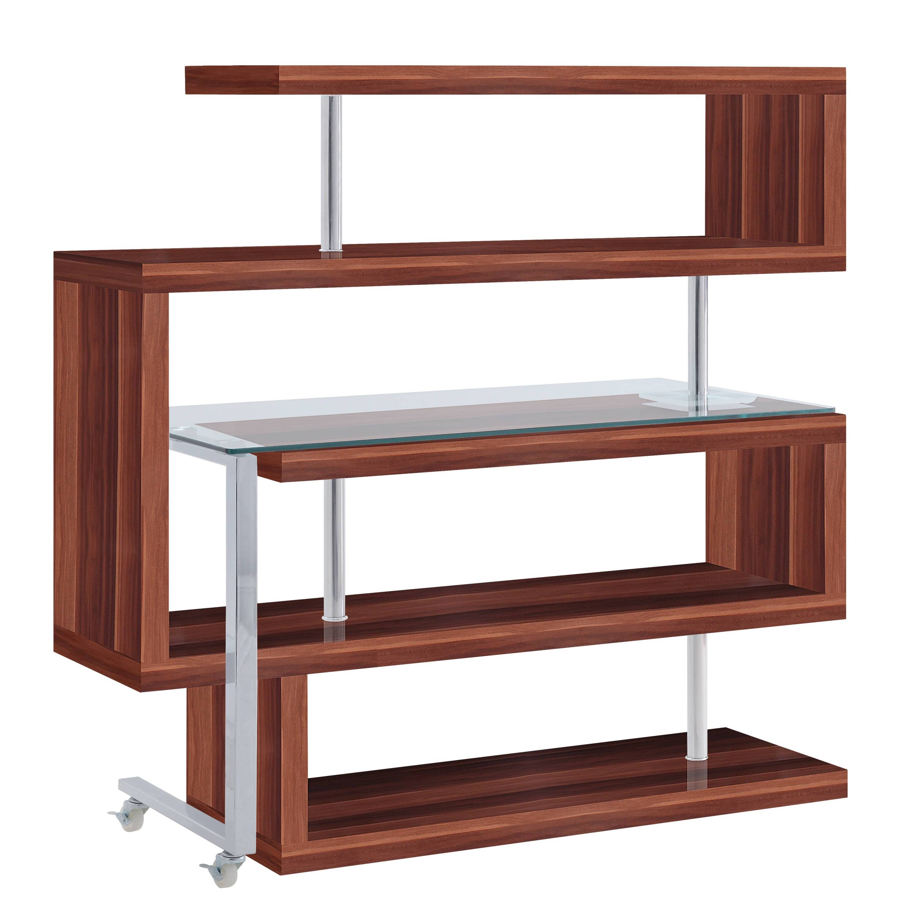 Buck II Clear Glass, Chrome High Gloss Finish Writing Desk with Shelf-Walnut