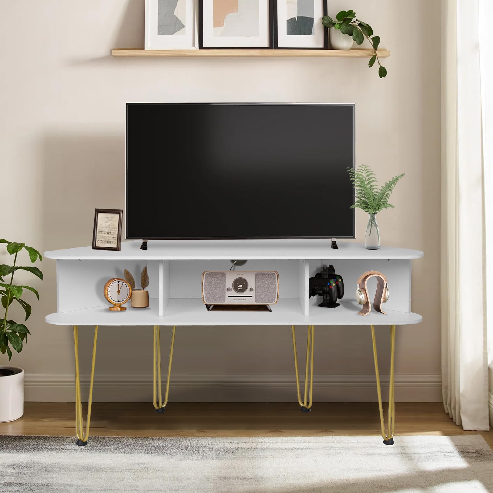 Corner TV Stand with Metal Feet