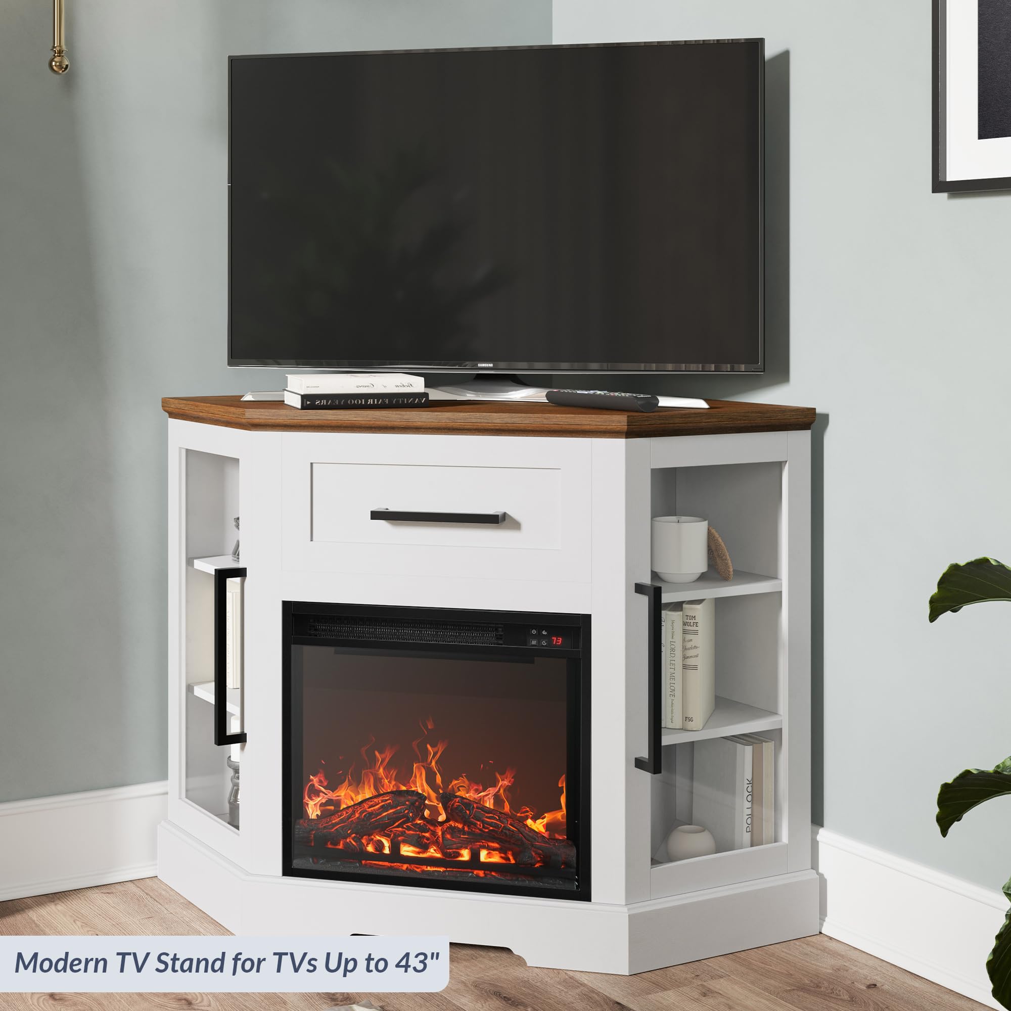 Corner TV Stand with Electric Fireplace Heater