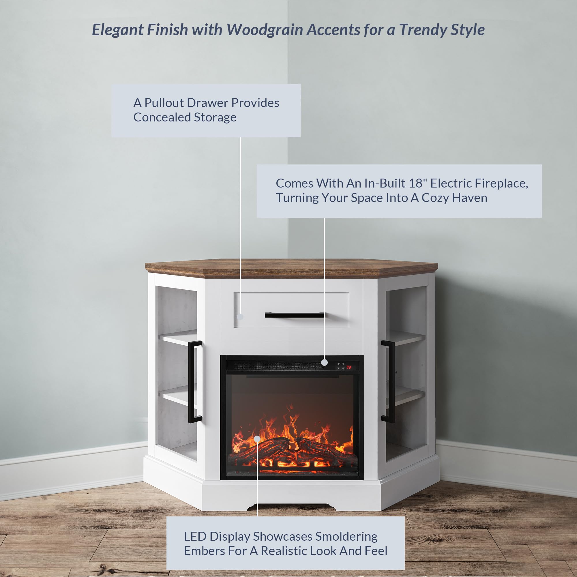 Corner TV Stand with Electric Fireplace Heater