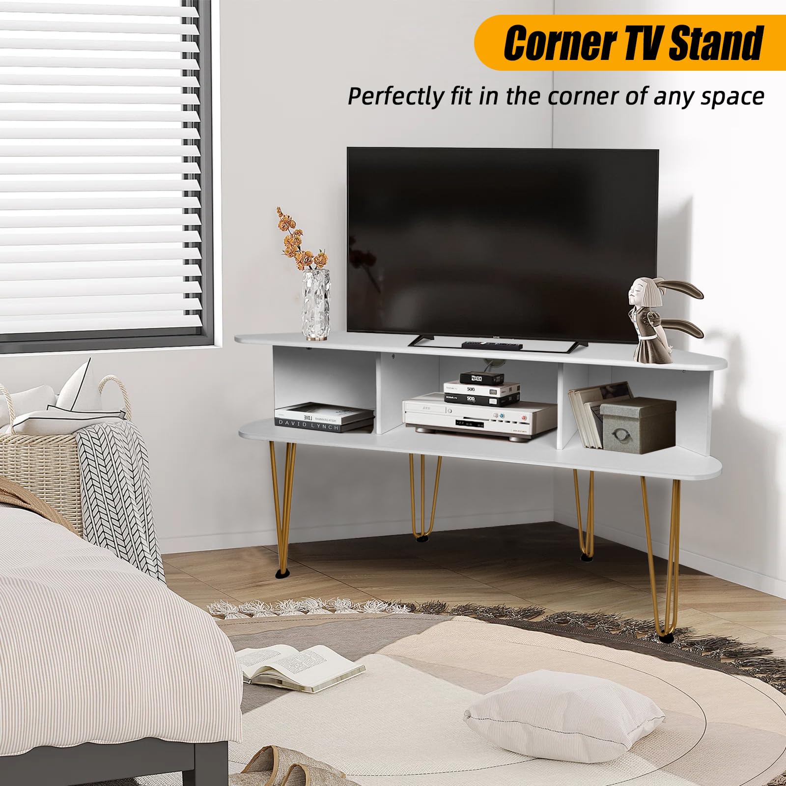 Corner TV Stand with Metal Feet