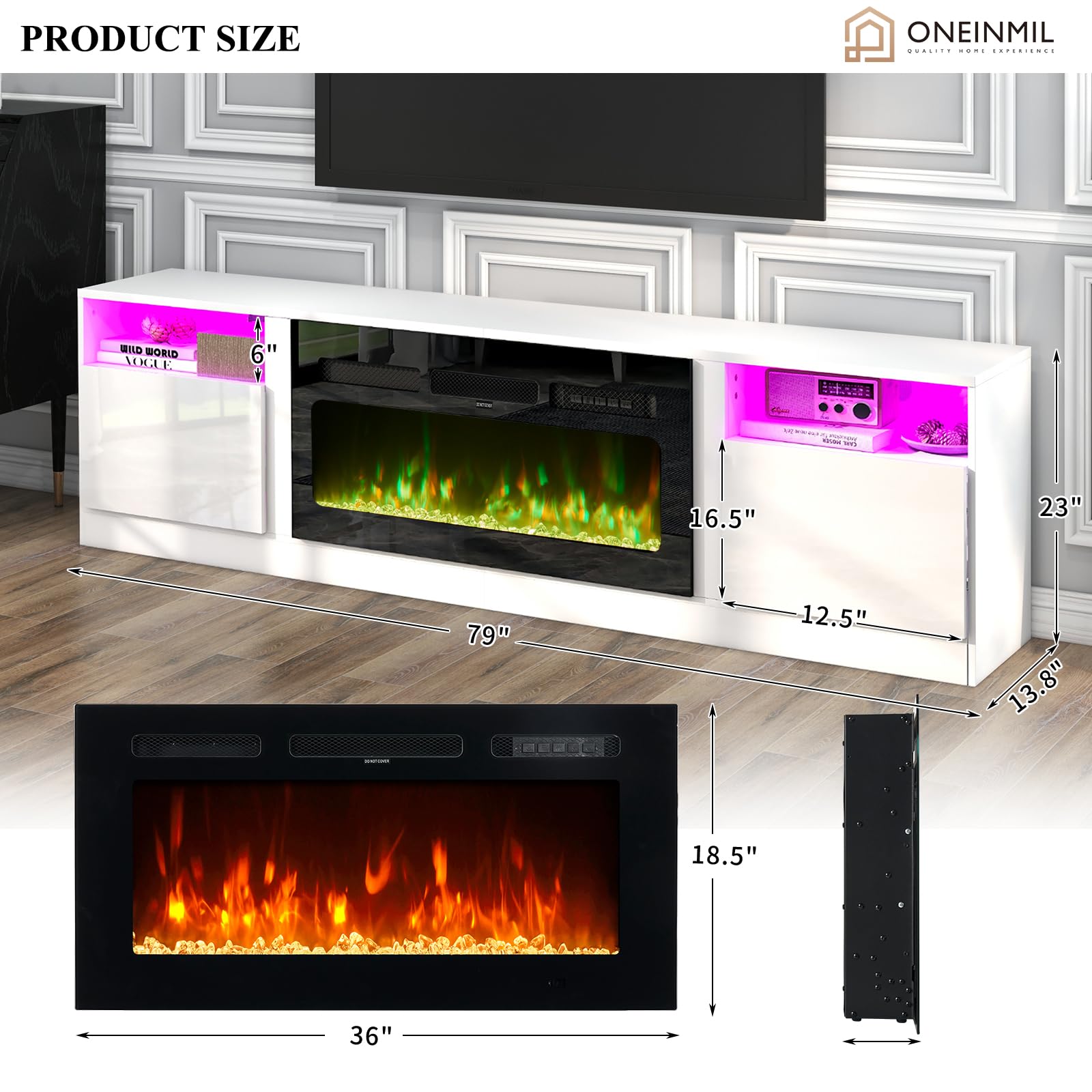 Fireplace TV Stand with 2-IN-1 DESIGN & Multifunctional